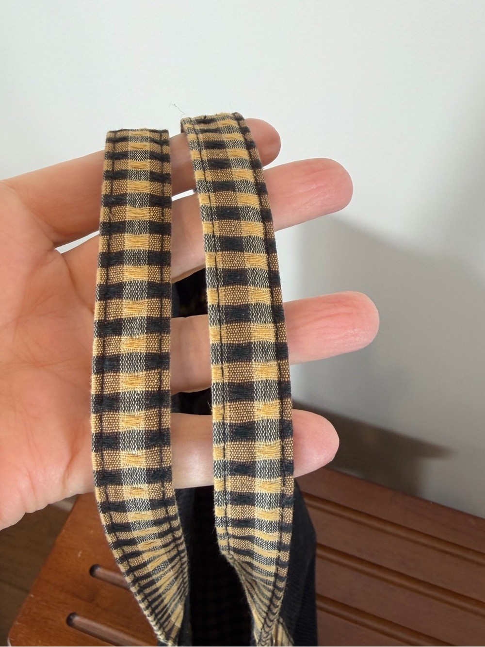 Longaberger Black Corduroy Tote with Tan Check Trim
