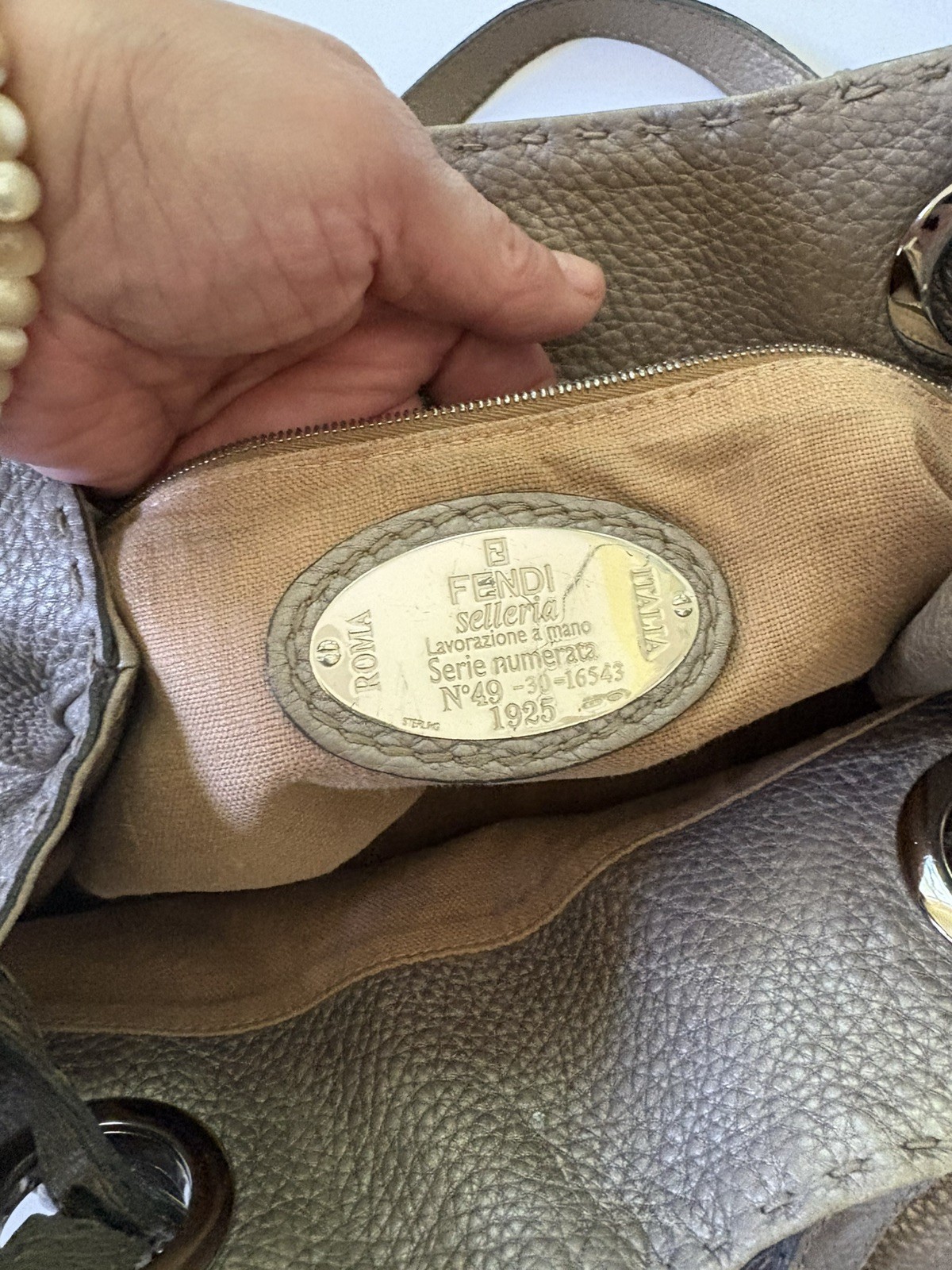 Vintage Fendi Selleria Pomodorino Tote Handbag in Metallic Gray Pebbled Leather