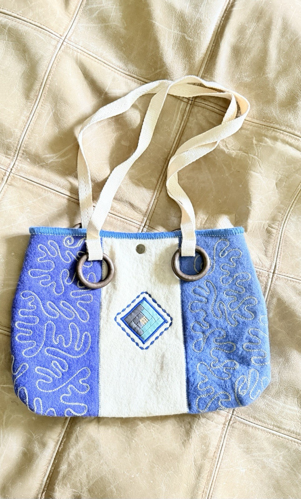 NEW Handmade Fabric Tote Purse Wool Felt Cotton Kazakhstan Embroidered NWOT