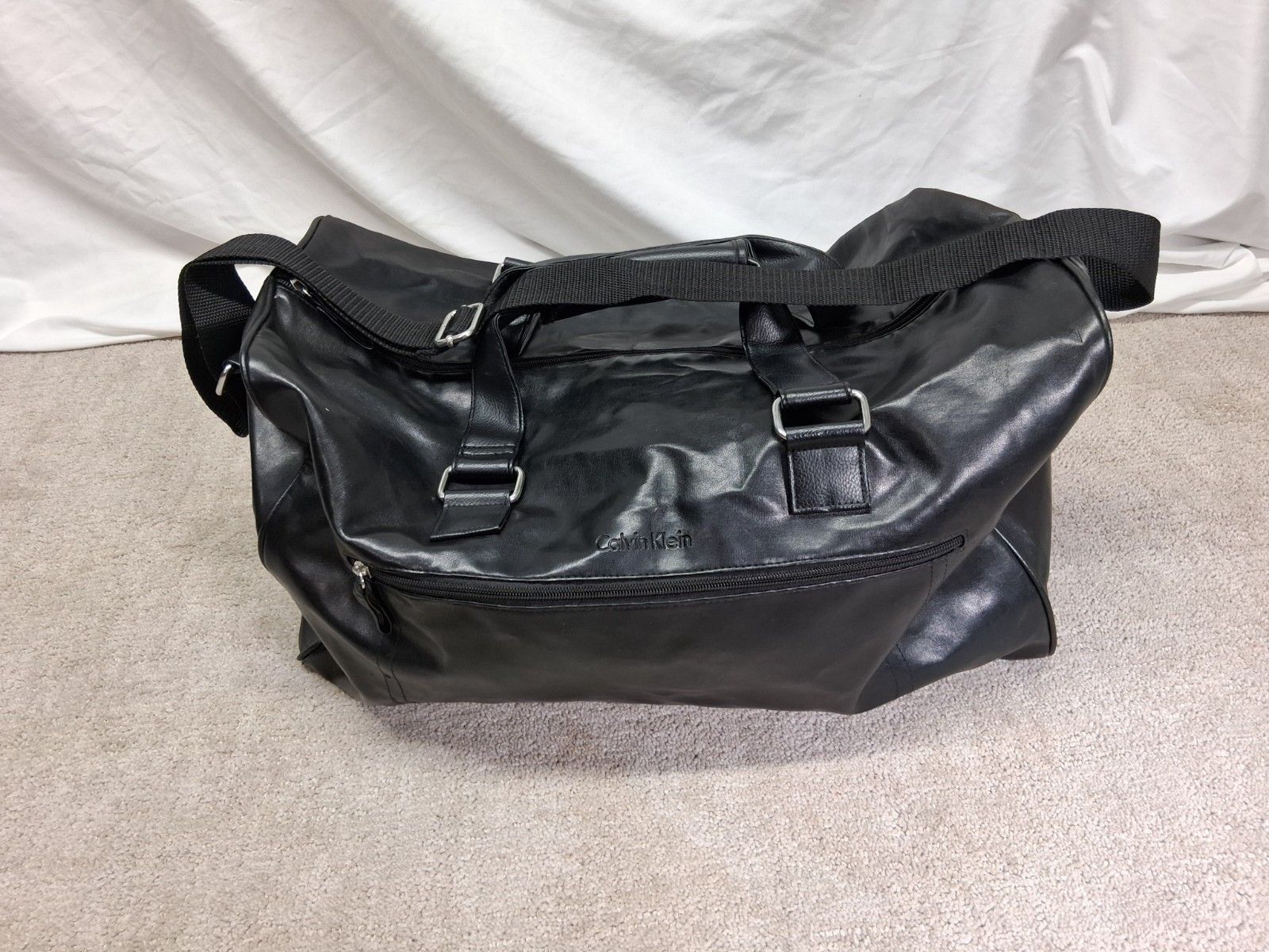 Calvin Klein Black Duffle Bag 100% PVC Polyester Lining Snap Handle Shoulder