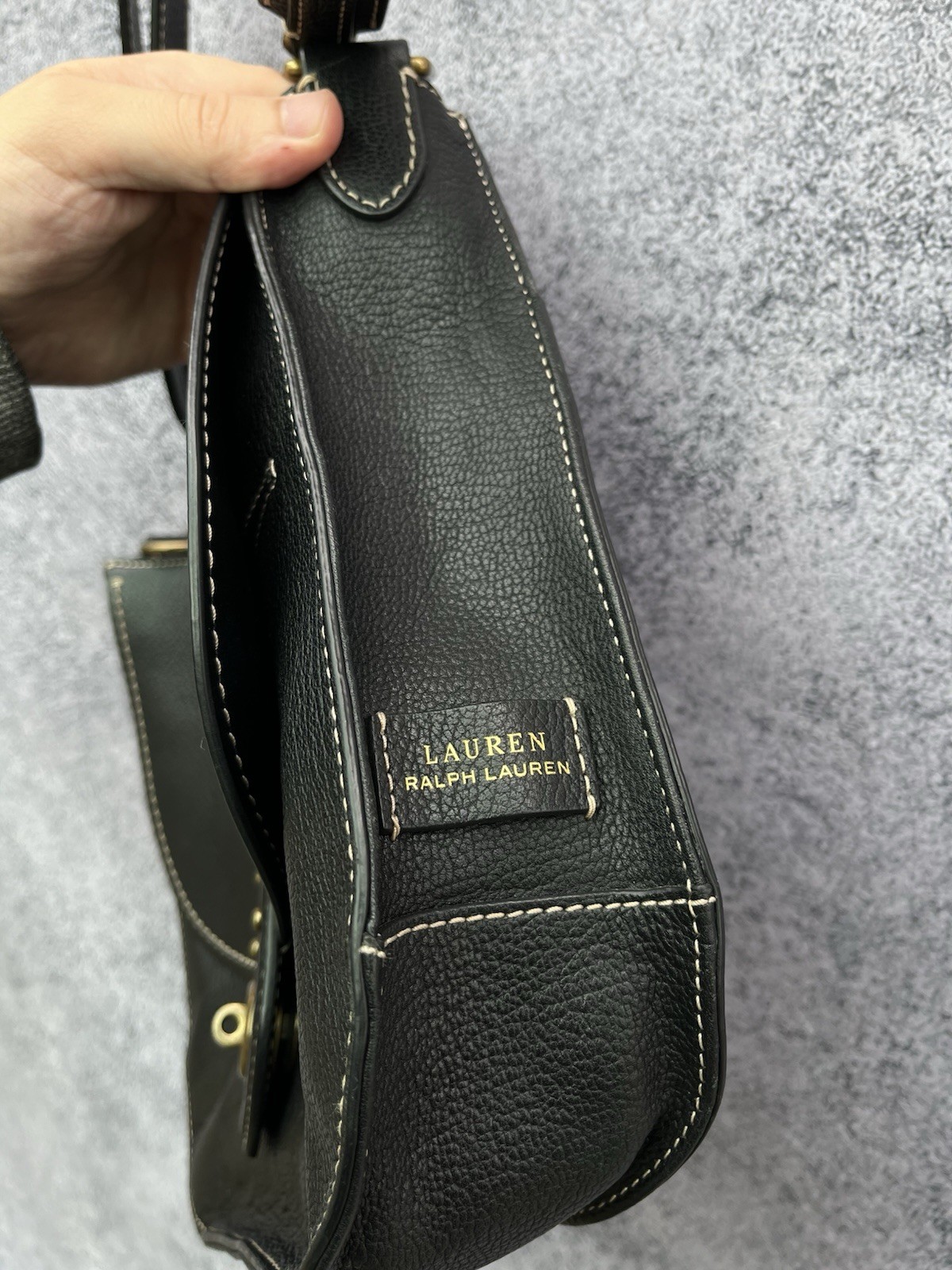 Lauren Ralph Lauren Black Pebbled Leather Crossbody Convertible Bag Millbrook