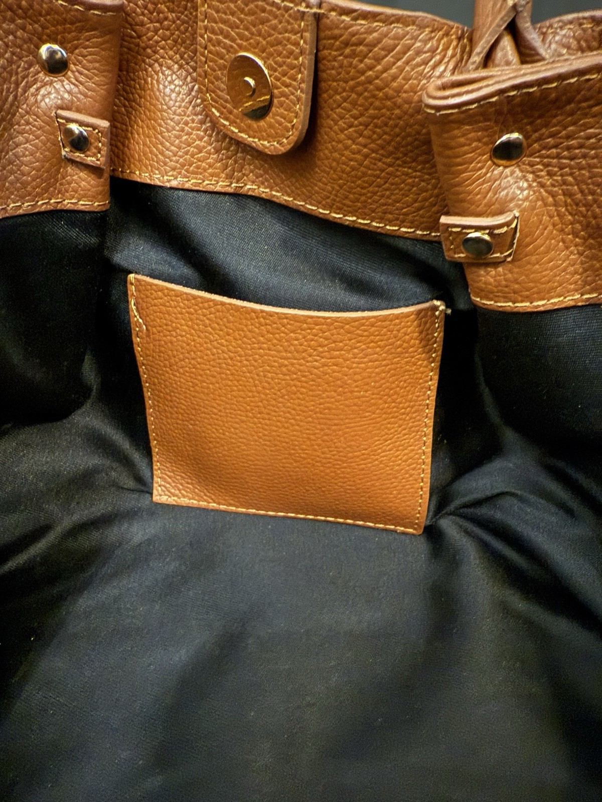 Isadora Italy Genuine Leather Tote Bag Cognac Brown Excellent Condition