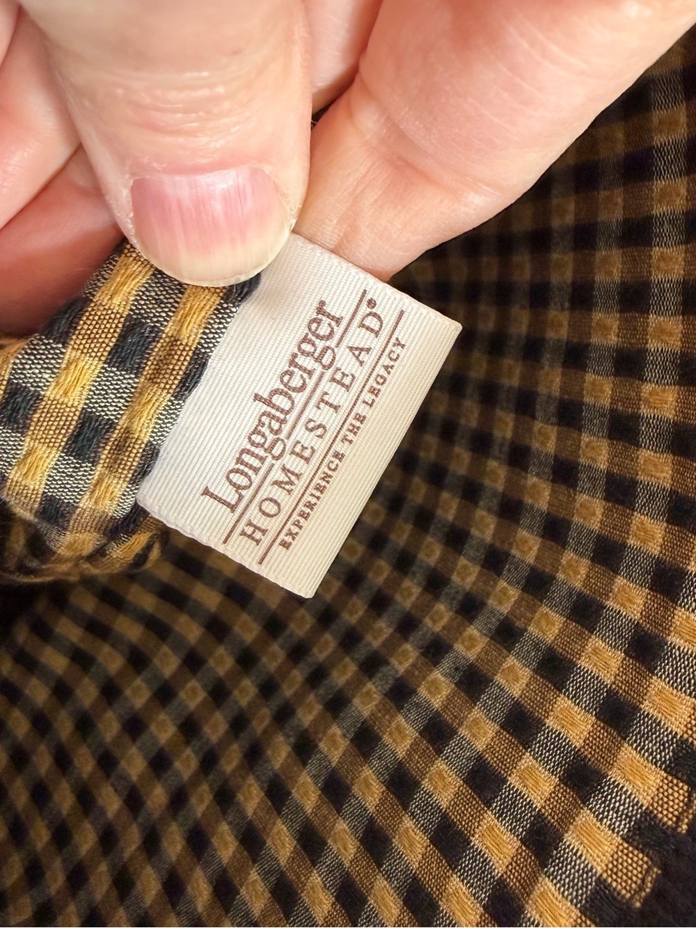 Longaberger Black Corduroy Tote with Tan Check Trim