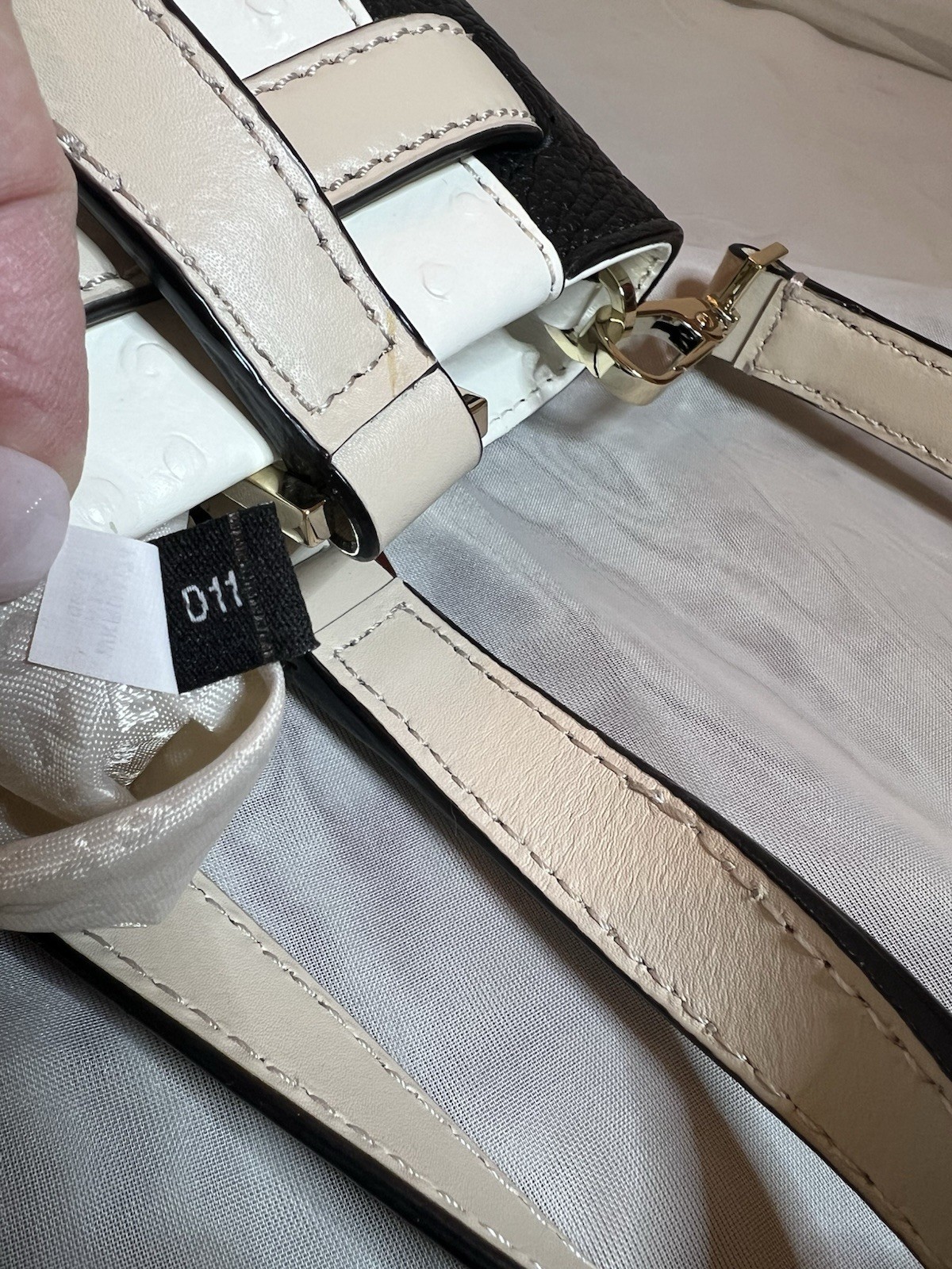 Kate Spade Houston Street CREAM/BLACK EXOTIC OSTRICH EMBOSSED LEATHER CROSSBODY