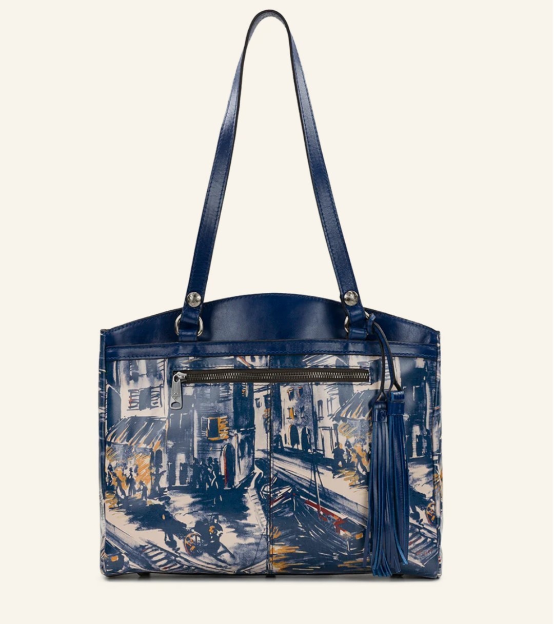 Patricia Nash Poppy Tote Harbor Nights Pattern Navy Multi Leather NWT MSRP $249
