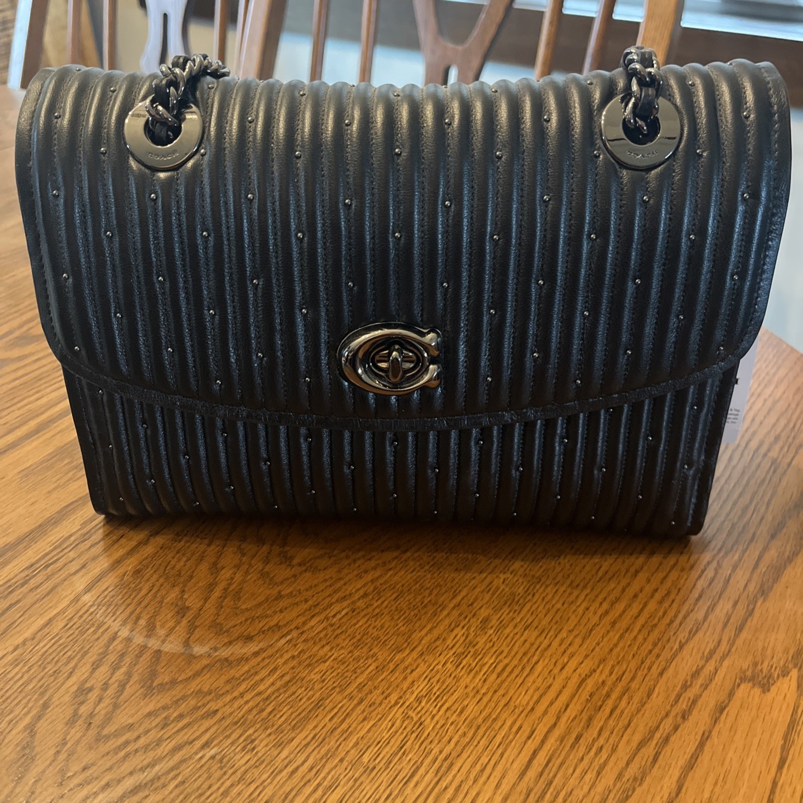 NEWCoach Parker Shoulder Bag w/ Vertical Quilting, Is/Black Leather Ret $495