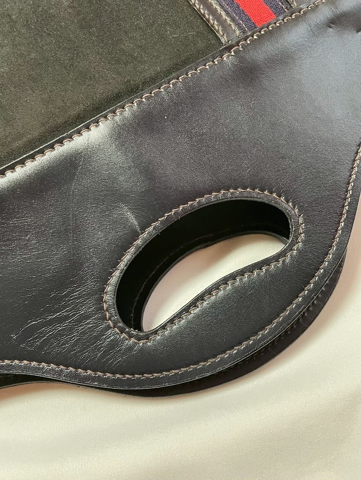 Vintage GUCCI Hand Bag Tote Bag Sherry Suede Leather Navy Authentic 281T0276