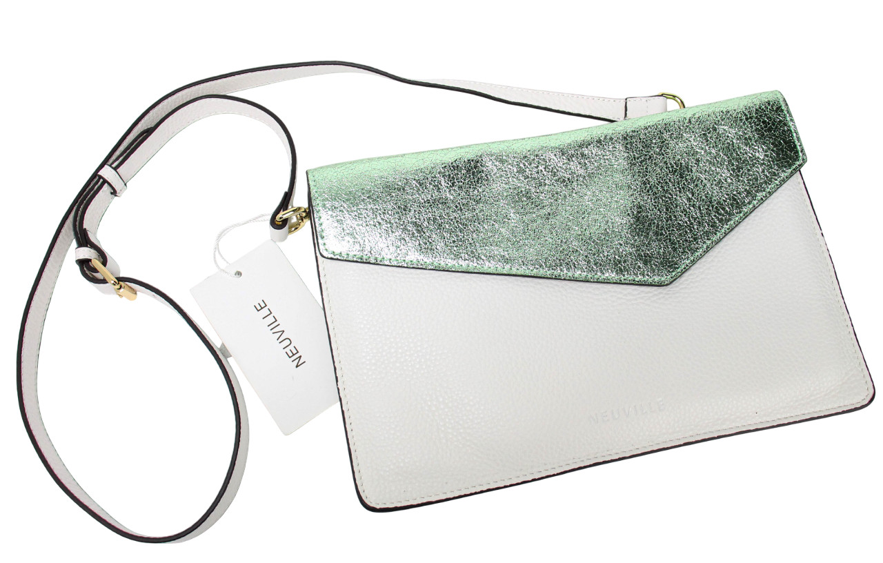 NEUVILLE Tonight Bag Womens One Size Leather Glitter White Mint Metal Crossbody