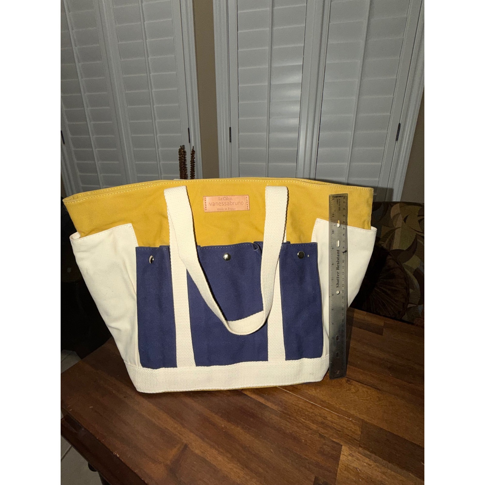 Vanessa Bruno Le Cabas Canvas Tote Bag Colorblock Yellow Navy Made in France