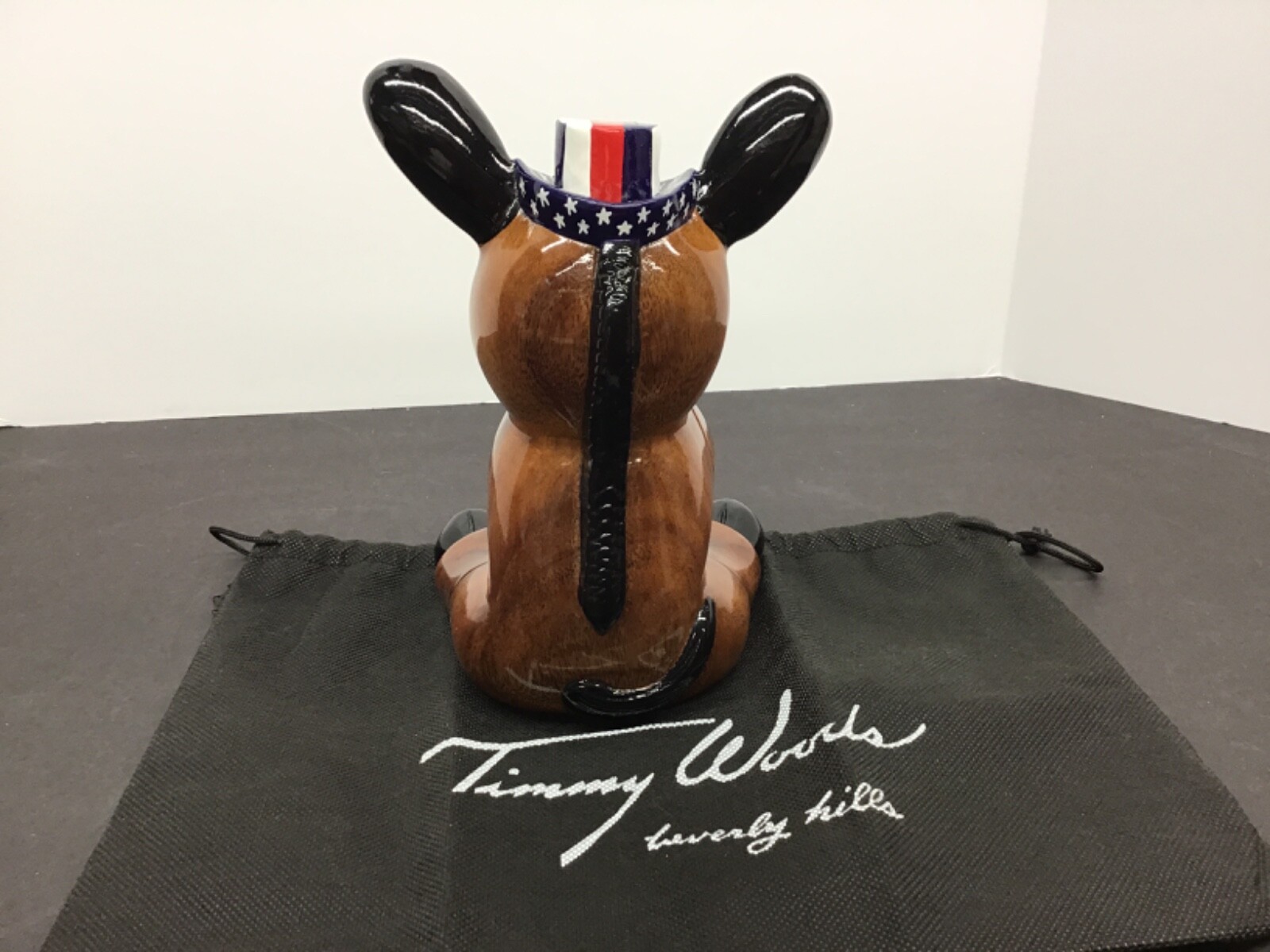 DONKEY Red,White,Blue TIMMY WOODS Beverly Hills Carved Acacia Wood Handbag w/Bag