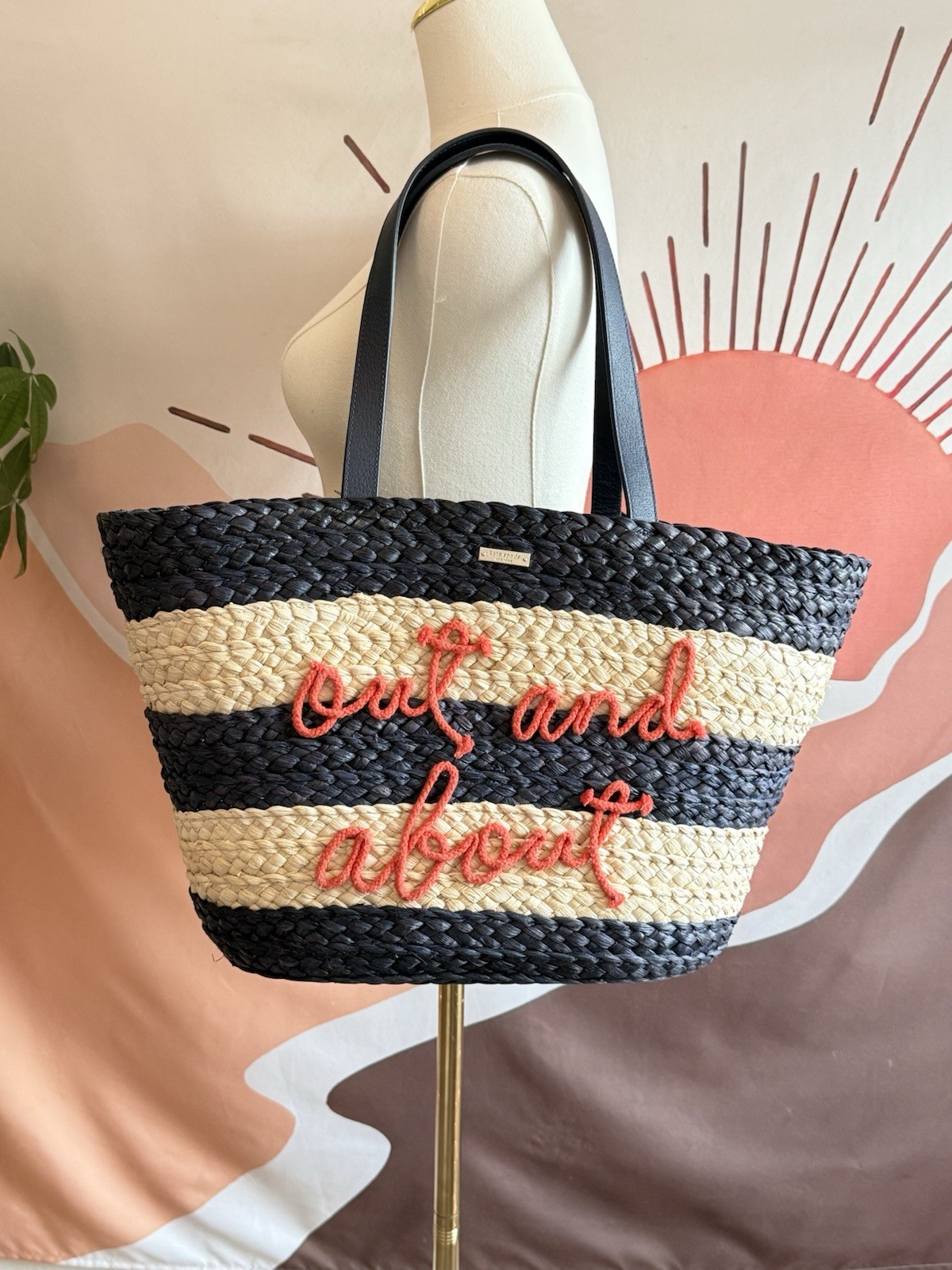 Kate Spade Shore Thing Out And About Woven Straw Tote Beach Picnic Bag