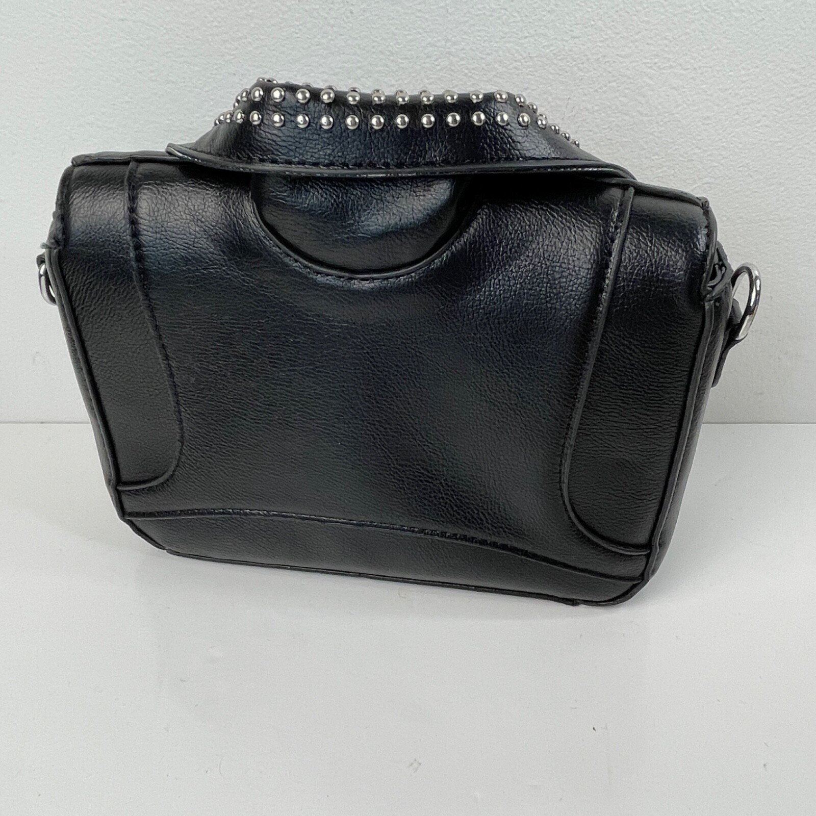 Studded Faux Leather Jacket Crossbody Bag Purse Black Adjustable Strap New