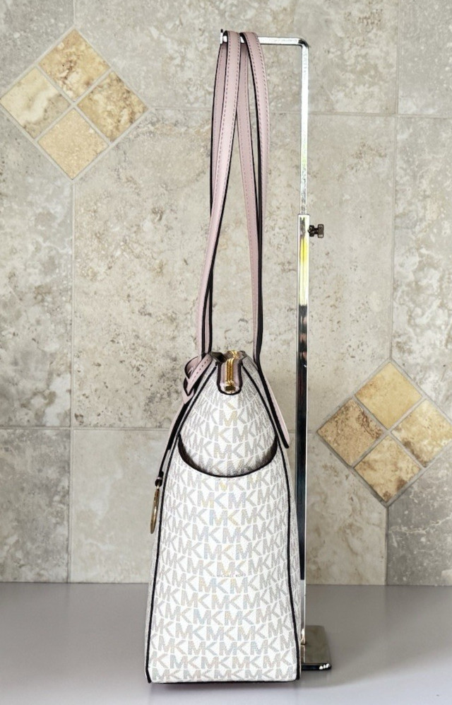Michael Kors Marilyn Medium Top Zip Shoulder Tote Bag MK Vanilla/Pink