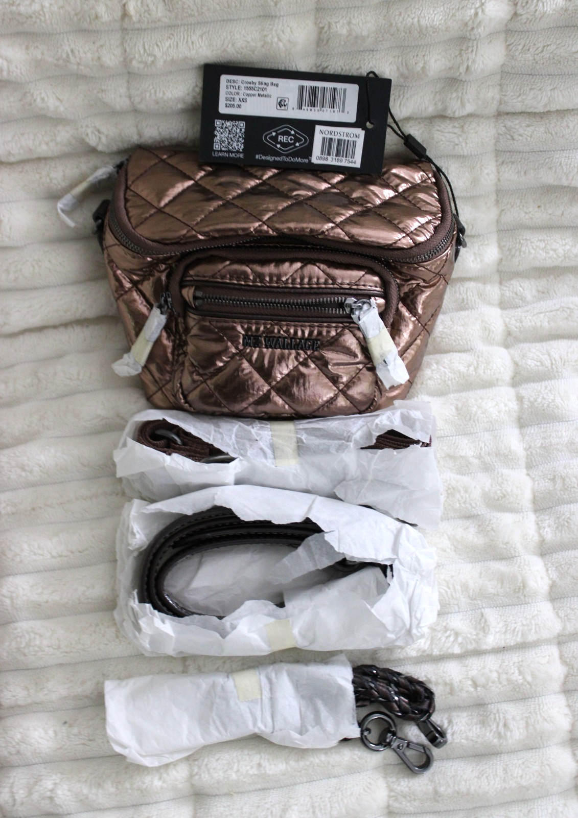MZ WALLACE MICRO CROSBY SLING BAG NWT COPPER METALLIC BROWN MSRP $205 FANNY BELT