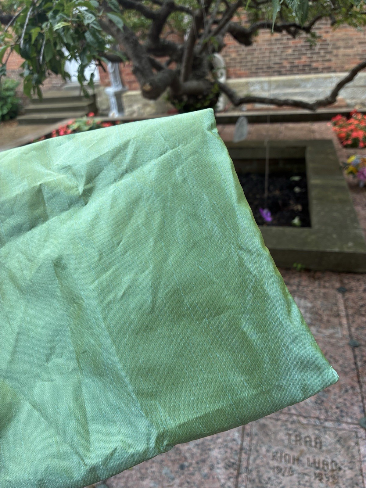 Green Silky Floral Embroidered Drawstring Pouch Bag for Women
