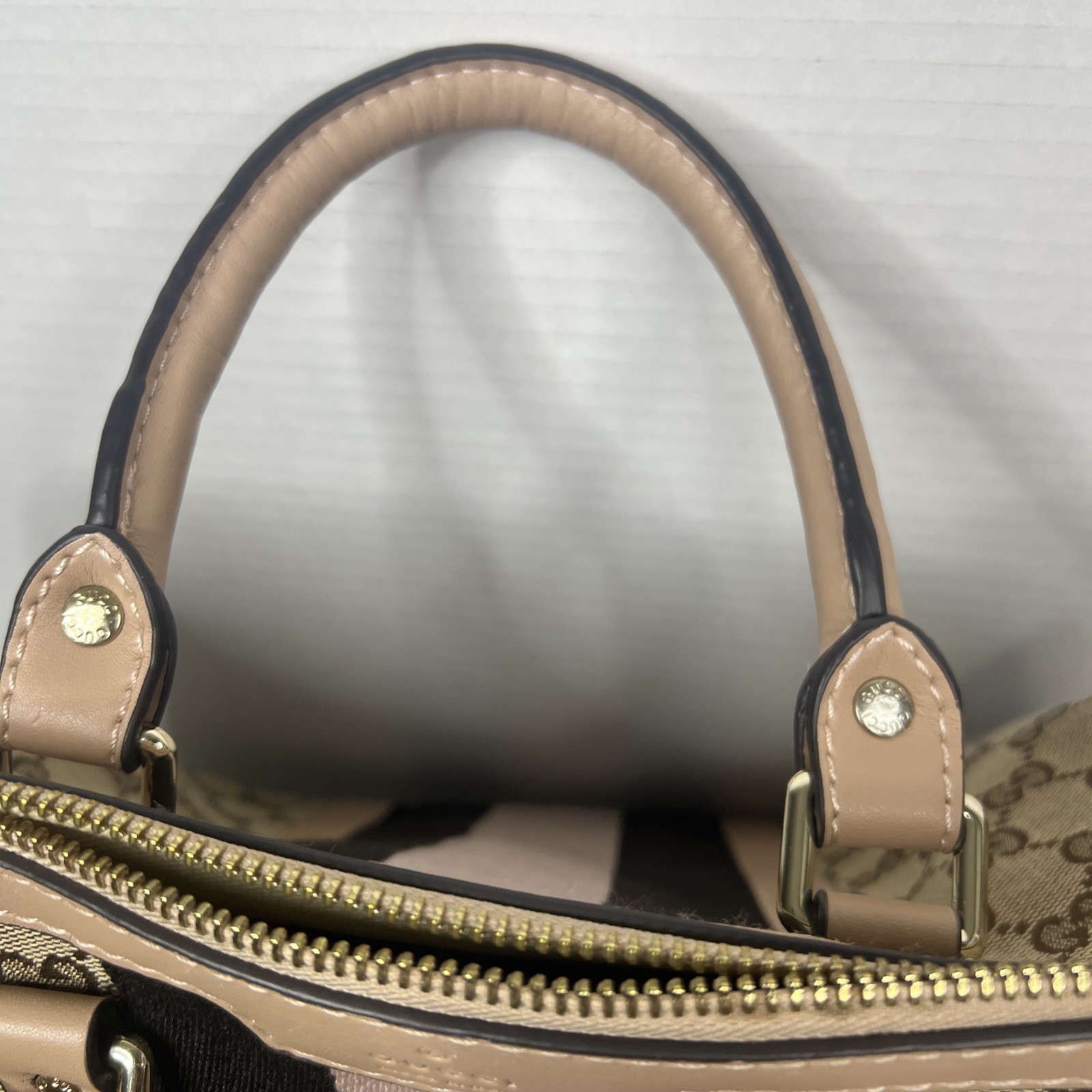 Gucci Medium GG Canvas Web Joy Boston Bag Pre-Loved Pink NO SHOULDER STRAP