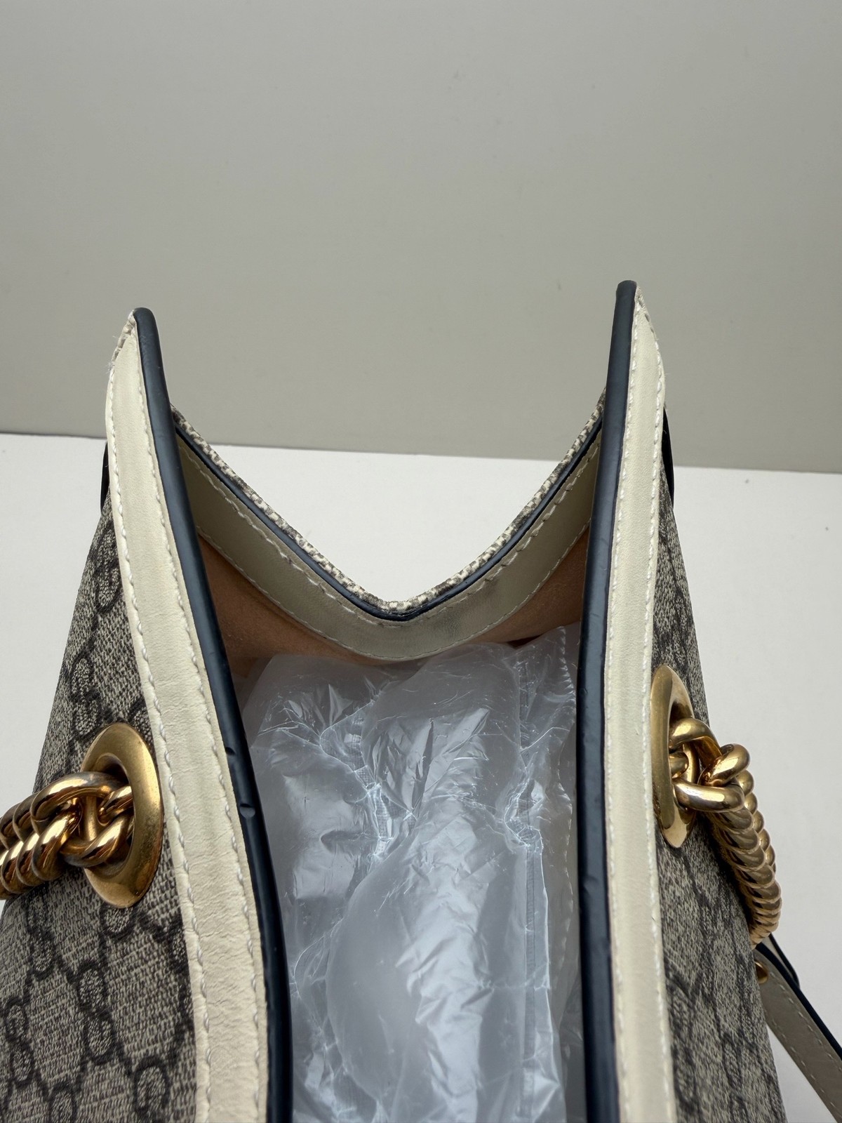 Gucci Padlock Medium Beige GG Monogram White Calfskin Shoulder Tote US Ship