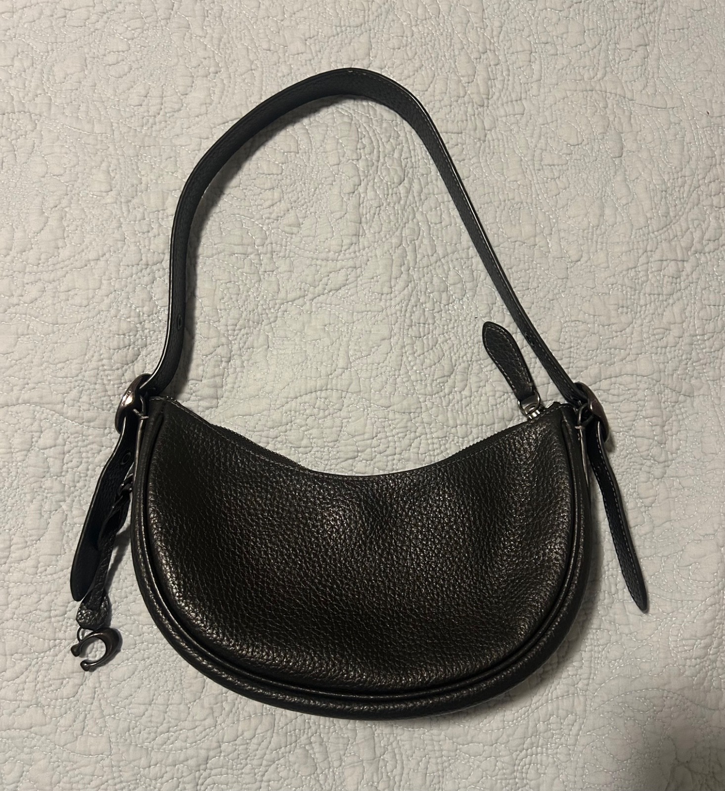 COACH Luna Crescent Shoulder Bag Black Pebble Leather CC439