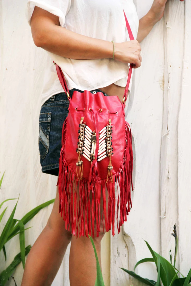 Bohemian Fringe Leather Crossbody Bag | Handmade Tribal Shoulder Bag | Western S