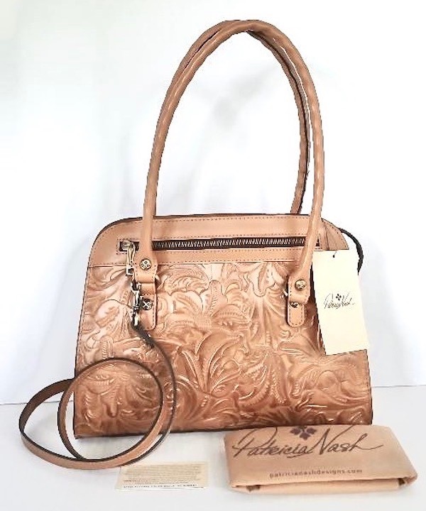 PATRICIA NASH “Calvi” Burnished Tooled, Biscuit Color Satchel/Crossbody Bag NWT