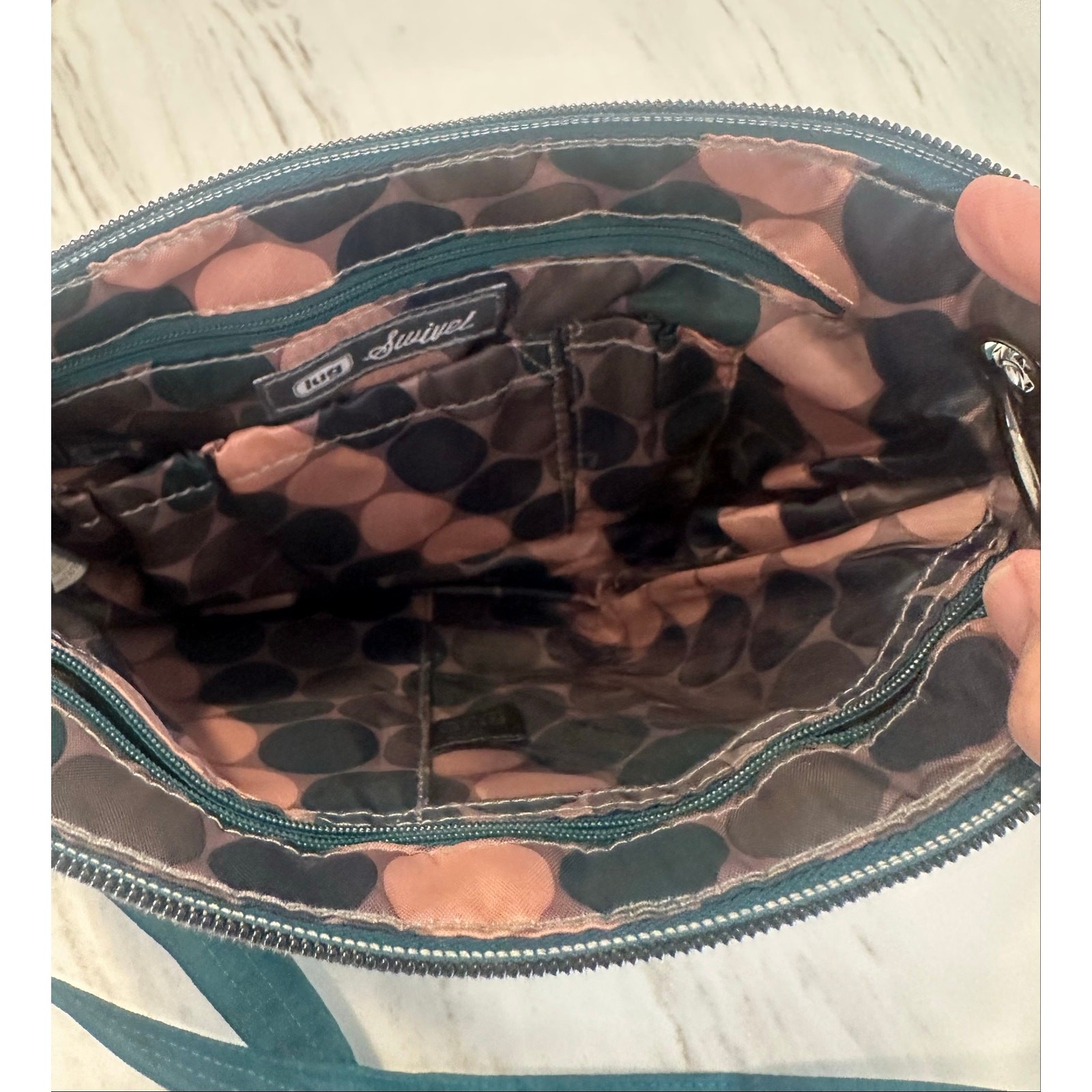 Lug Swivel Crossbody Bag Teal Quilted Nylon Organizer Purse Travel Shoulder