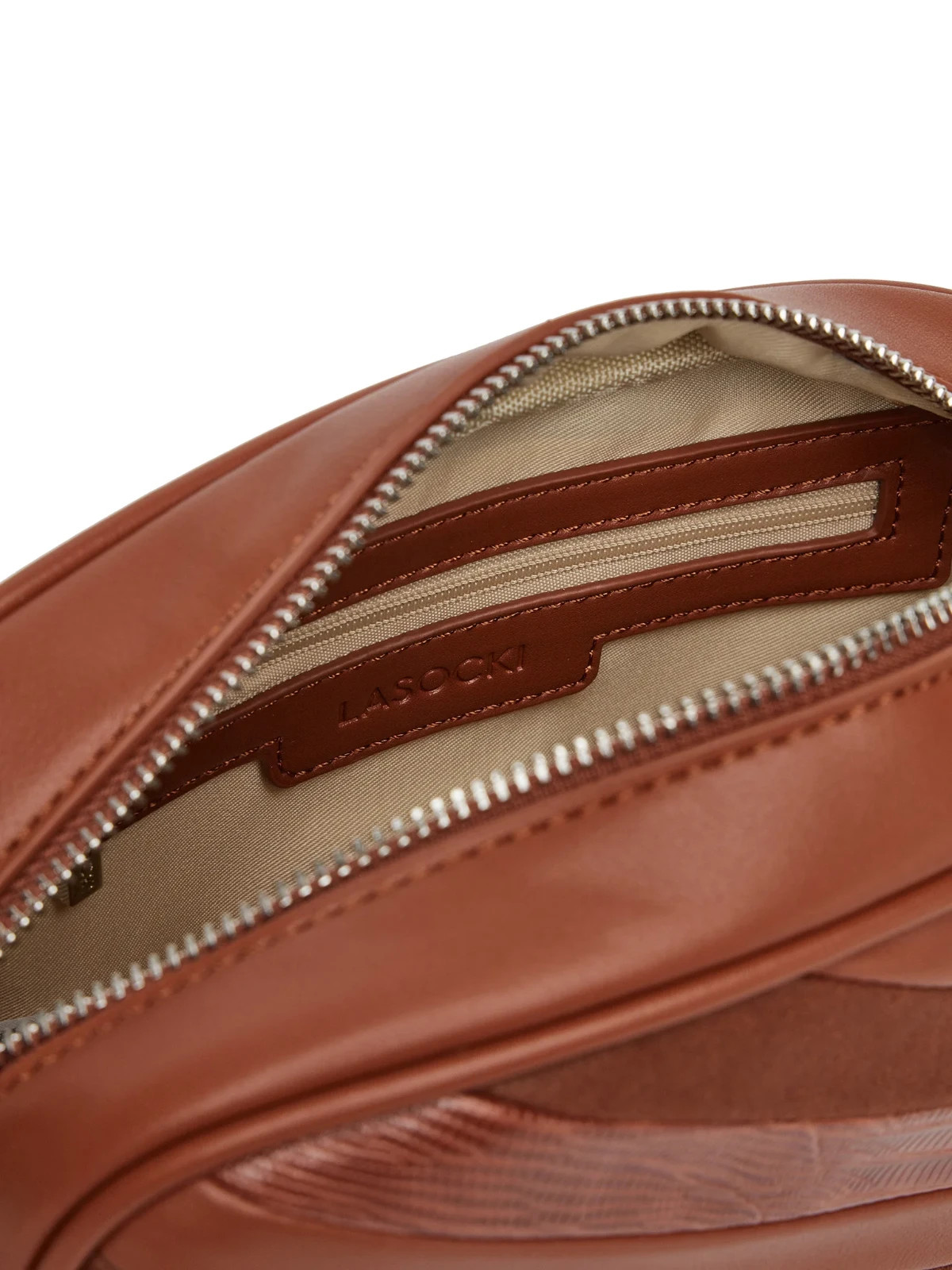Lasocki Brown Leather Crossbody Bag Zip Shoulder Handbag Adjustable Strap