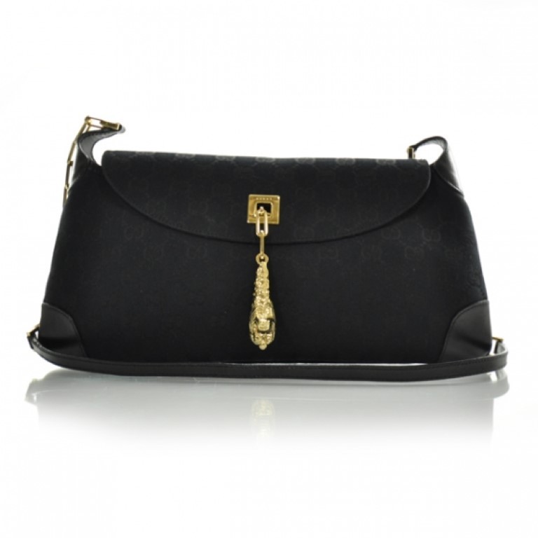 NEW VINTAGE RARE GUCCI Monogram Tiger Charm Shoulder Bag Black AUTHENTIC