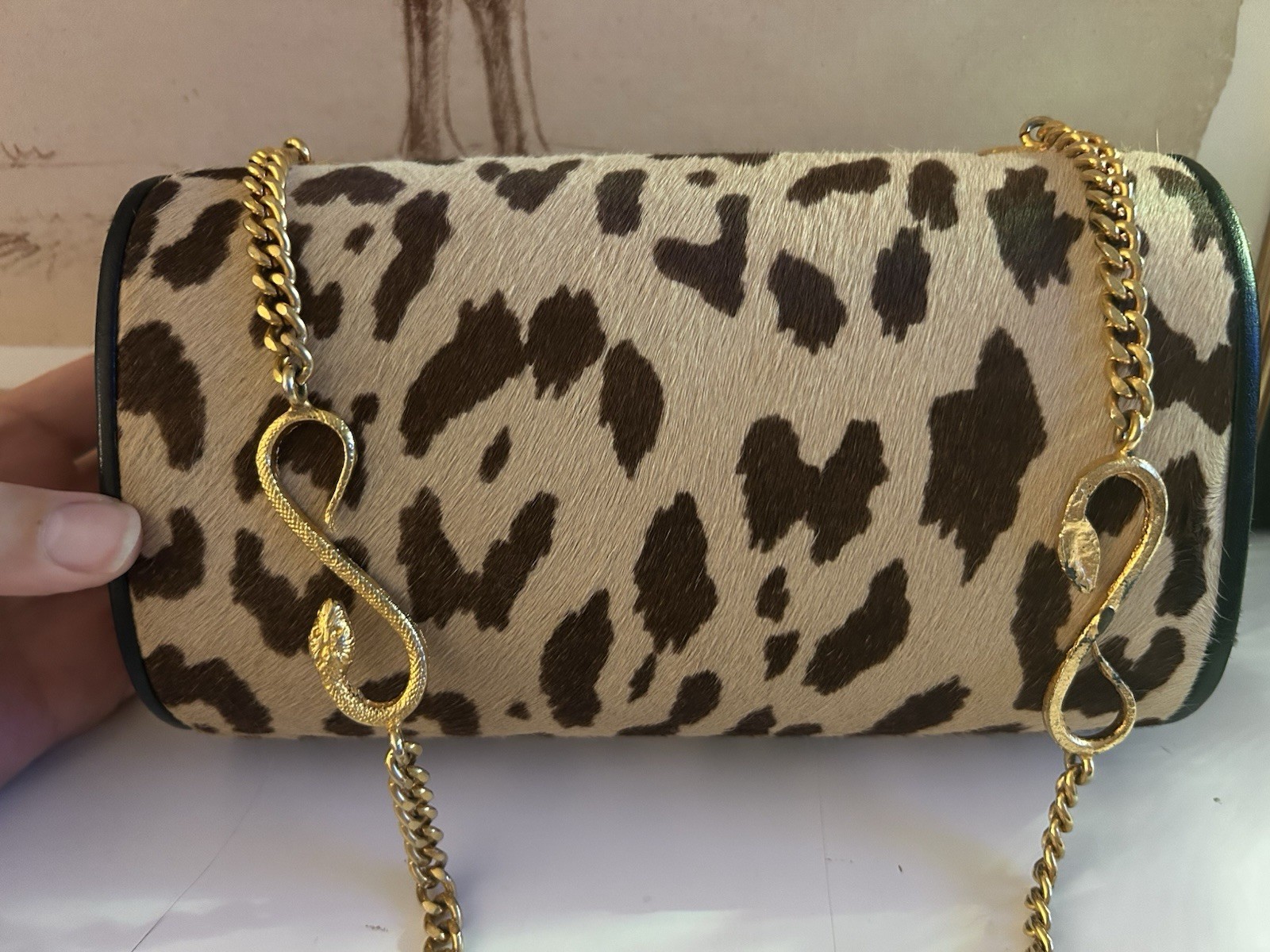 Leopard Print Small Women’s Crossbody Bag Detachable Gold Chain Turn Lock