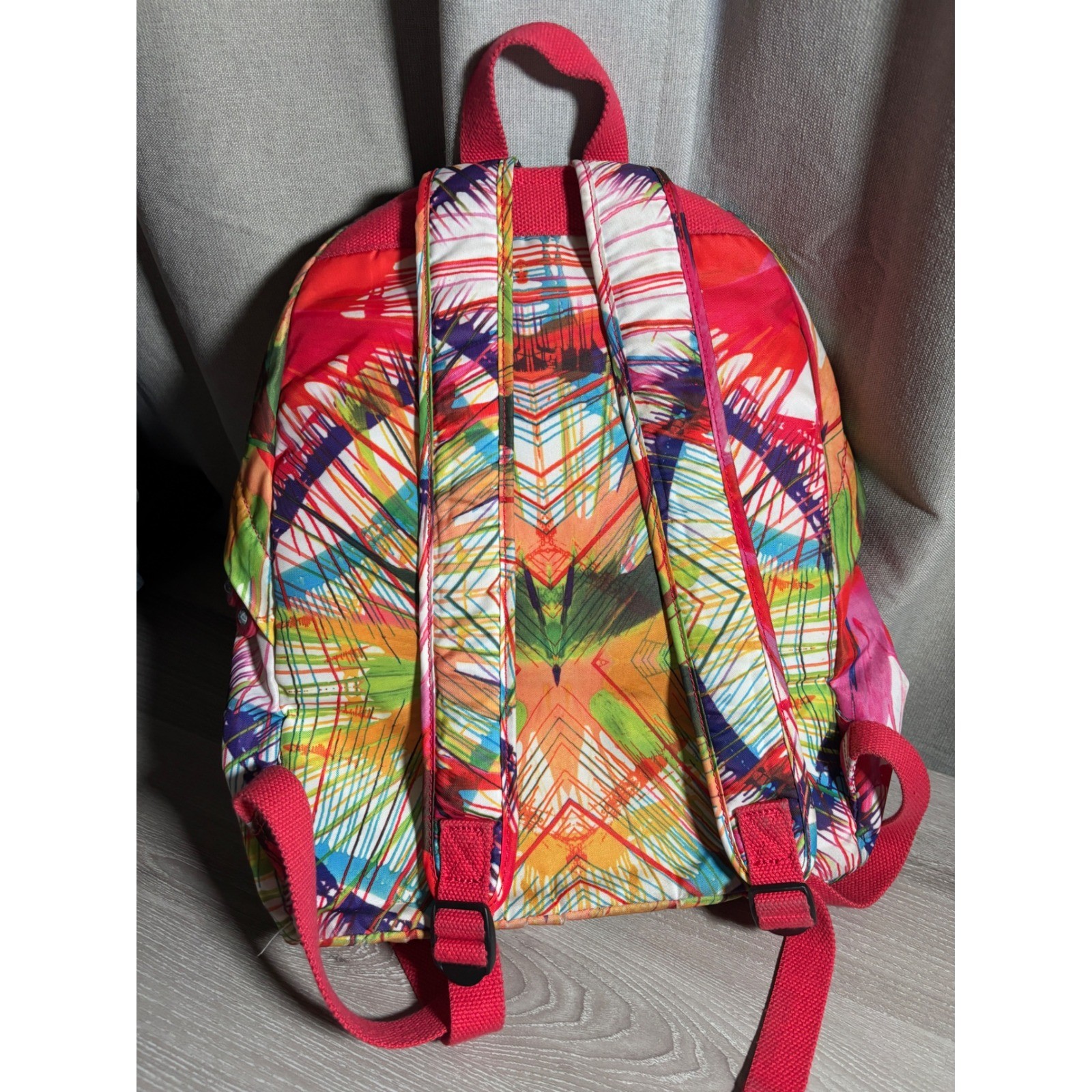 Kipling Backpack Multi-Color Abstract Print Nylon Bag with Mariah Monkey Charm