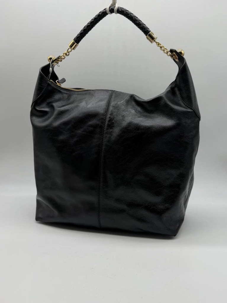 $229 Arezzo Sloane Large Leather Hobo Black Gold