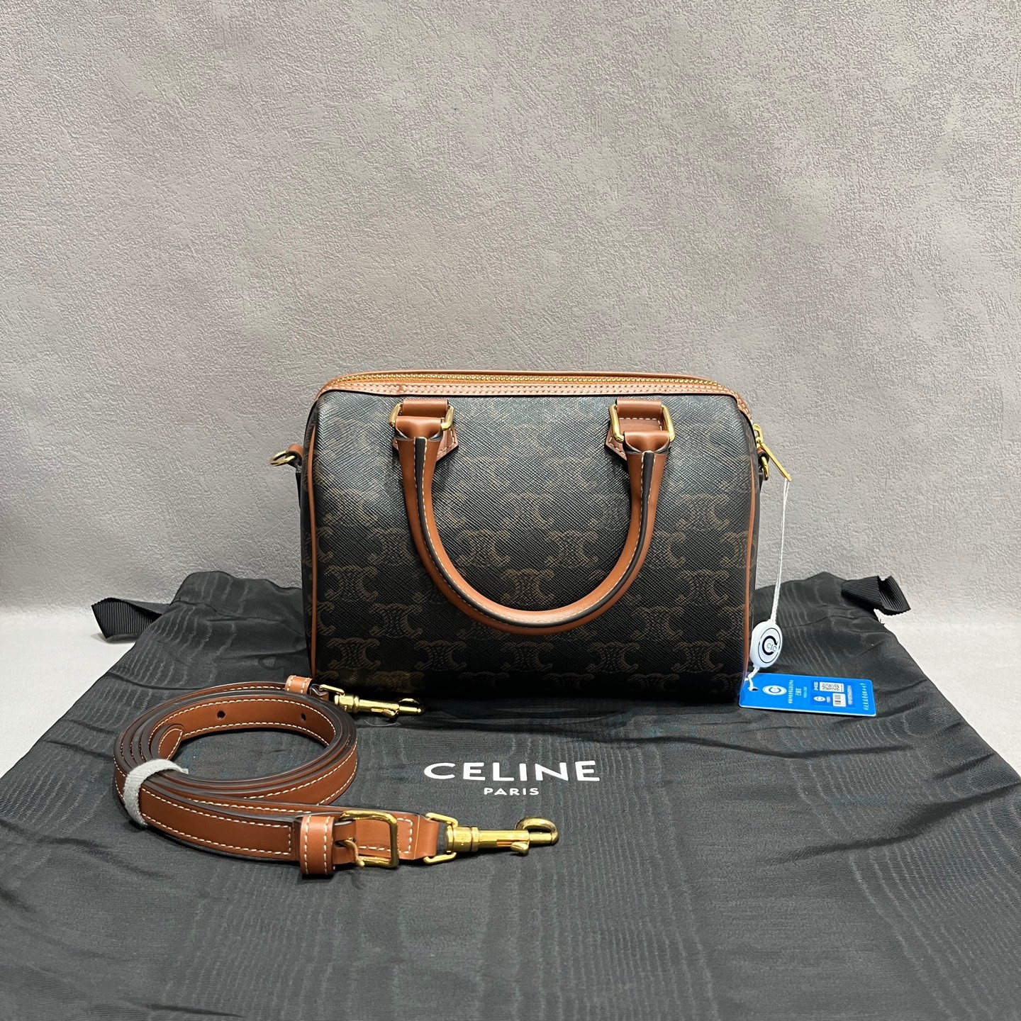 Celine Triomphe Mini Black & Brown Coated Canvas 3 Way Carry Bag US Ship