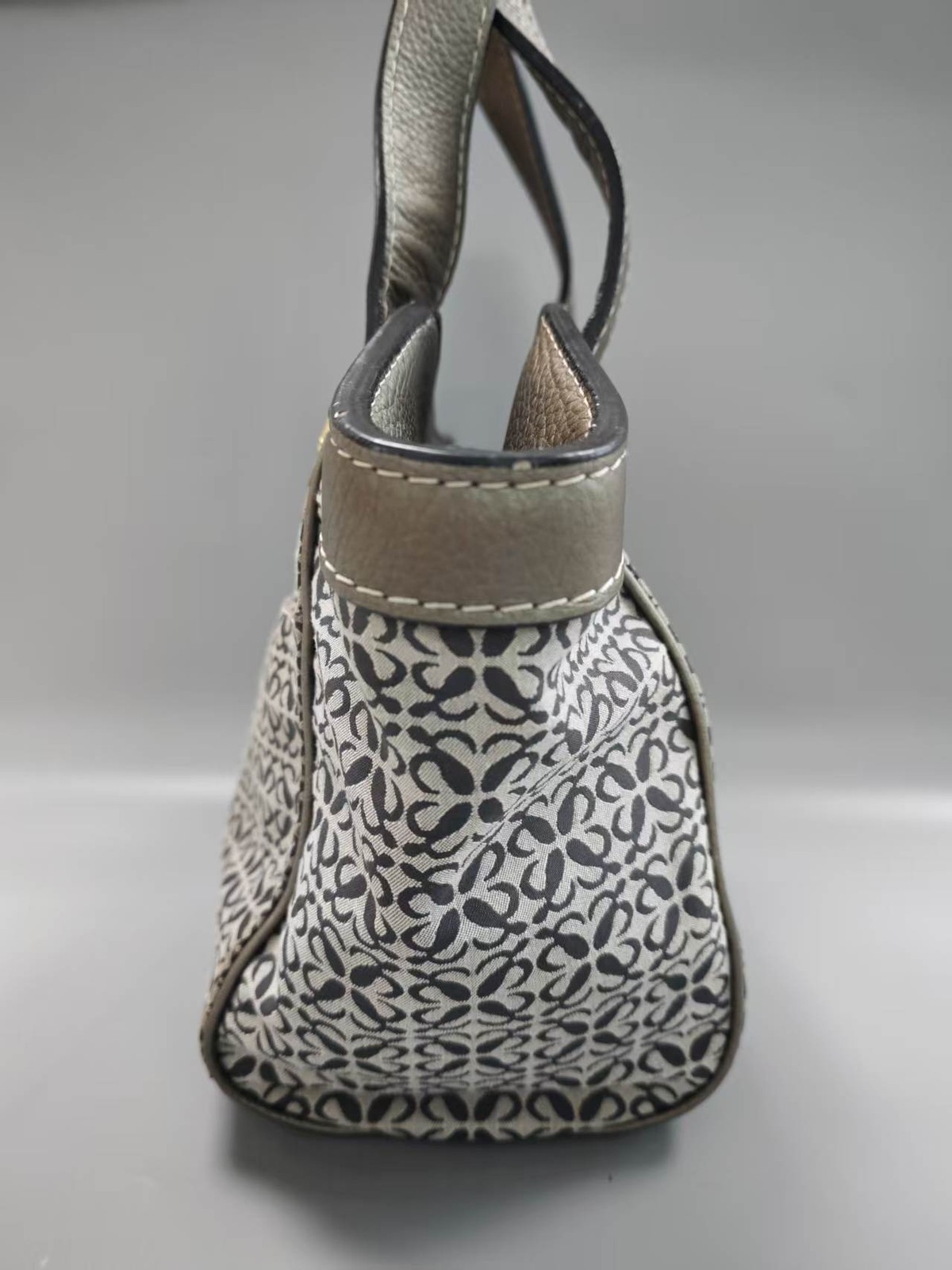 LOEWE 337.12.N36 Anagram Monogram Canvas Leather Trim Small Tote Bag