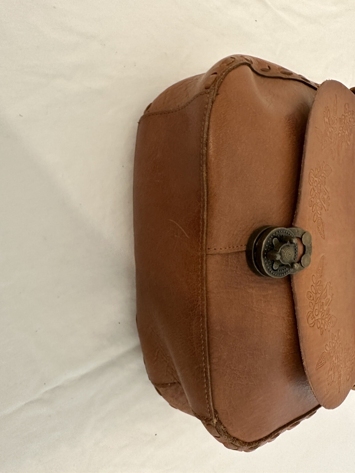 El Portal Brown Leather Tooled Whipstitched Saddle Shoulder Handbag