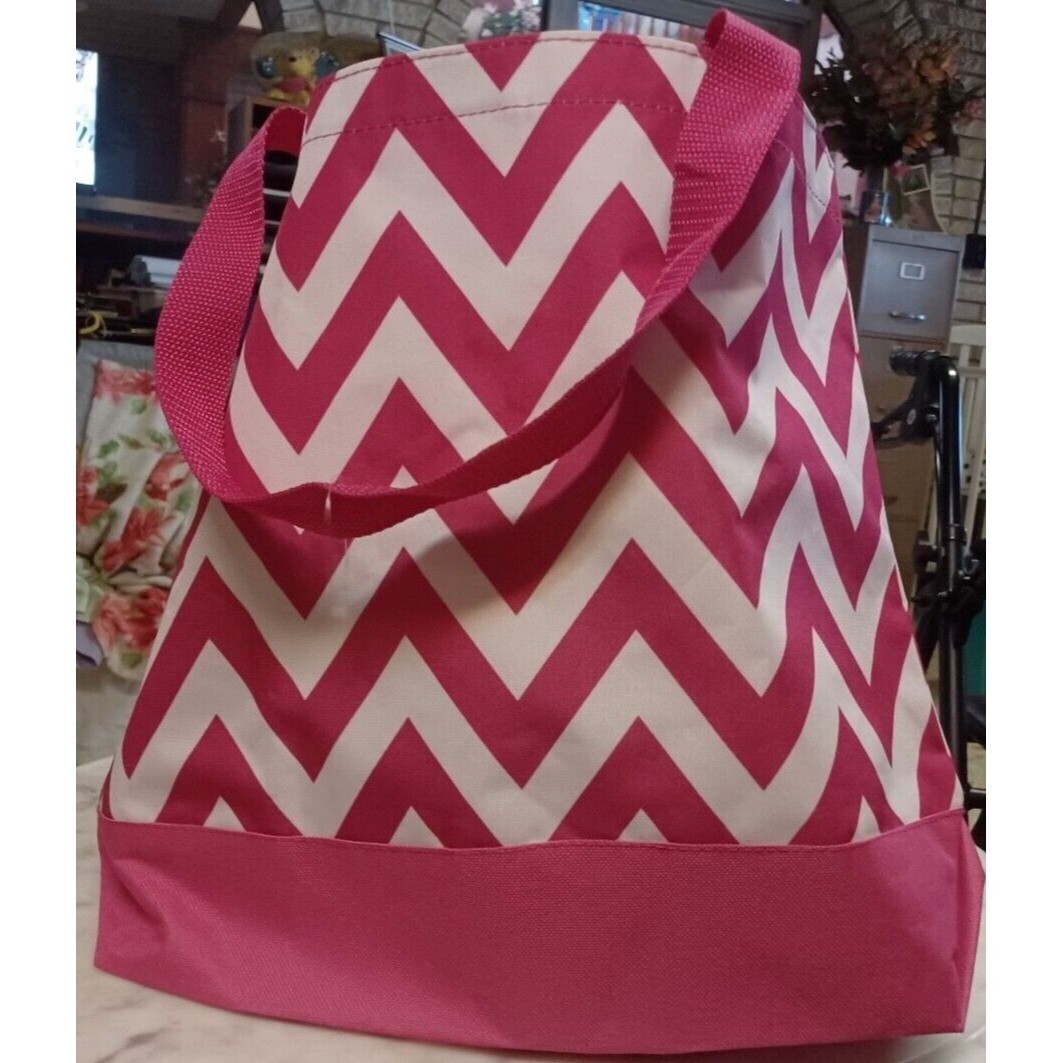 Tote Bag About 15″ x 13″ x 4″ Pink/White/Green Roomy & Simple