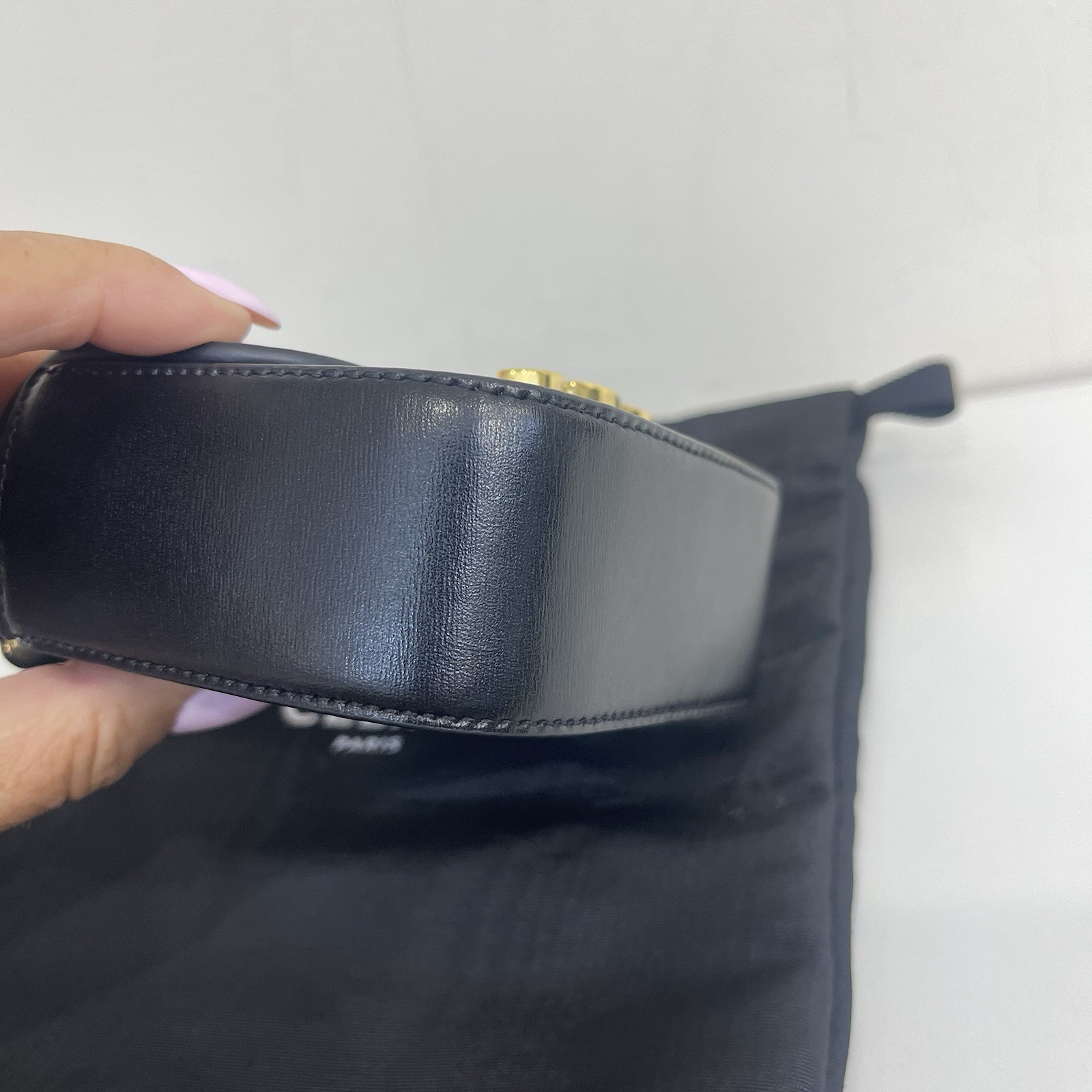 Authentic Celine Triomphe Mini Claude Leather Shoulder Bag Black
