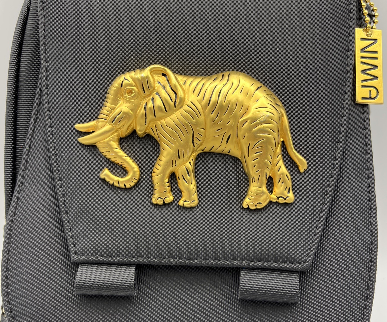 VNTG Crossbody NIMA Black purse With gold metal Elephant 7x8x2 inches