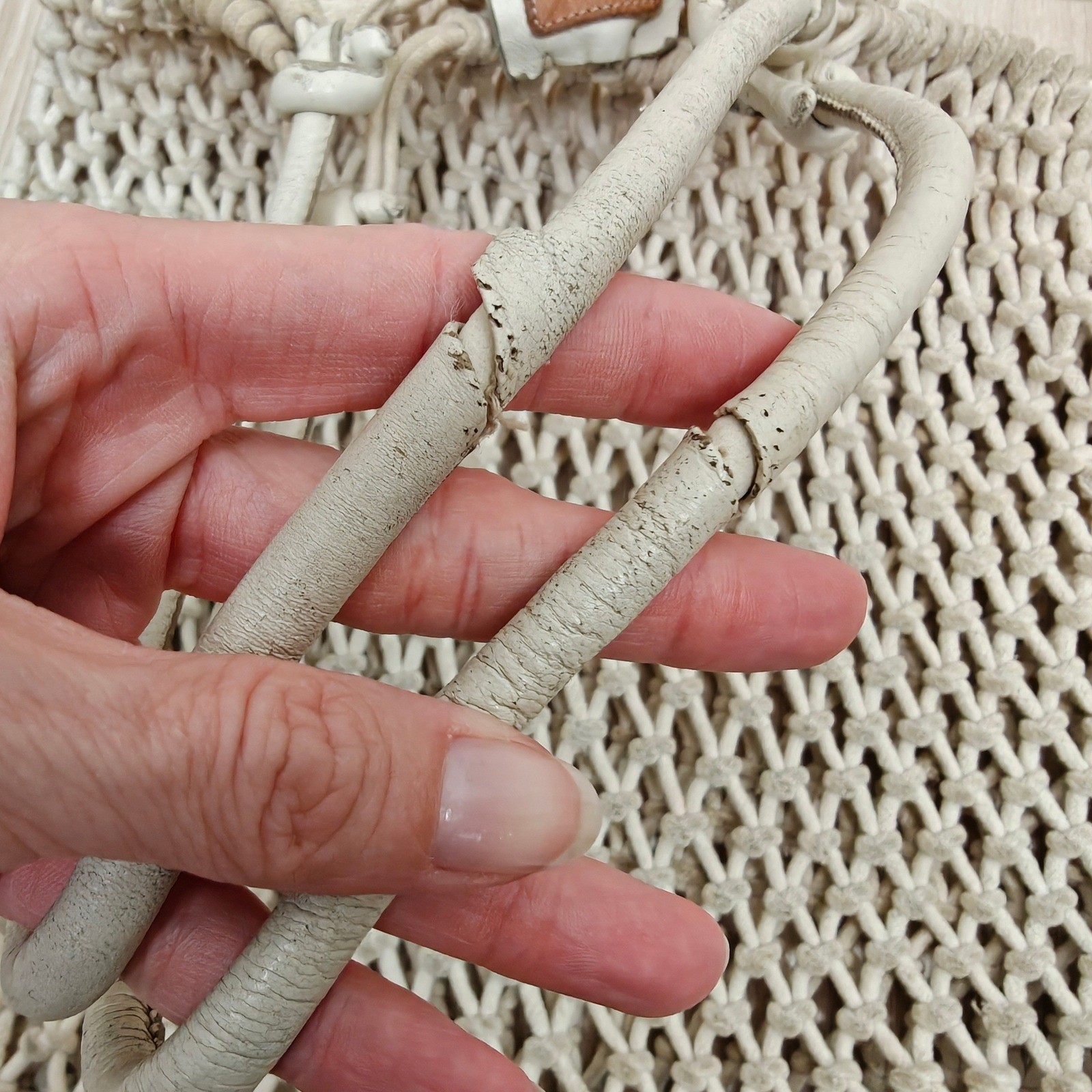Clare V Womens Bag OS Cream Macrame Leather Handle Tote Boho Coastal