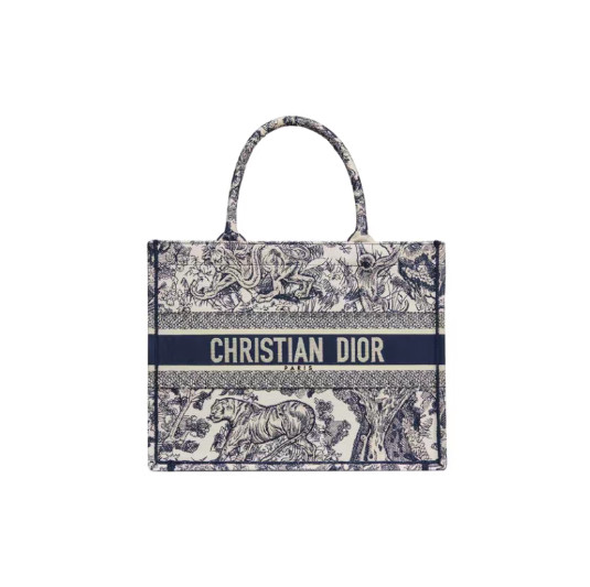 DIOR BookTote Embroidered Tote Medium Women’s Blue 14.1*6.5*10.8 in