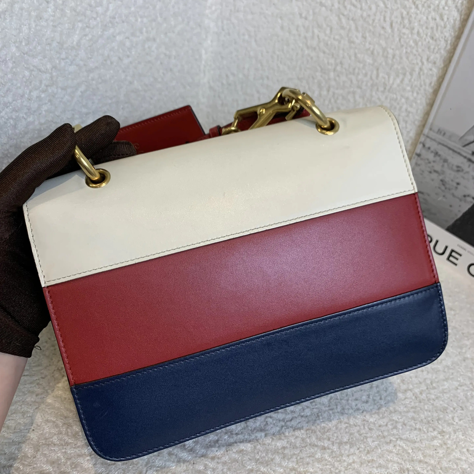 Gucci Margaret Bee Pearl Multicolor Canvas Leather Shoulder Bag