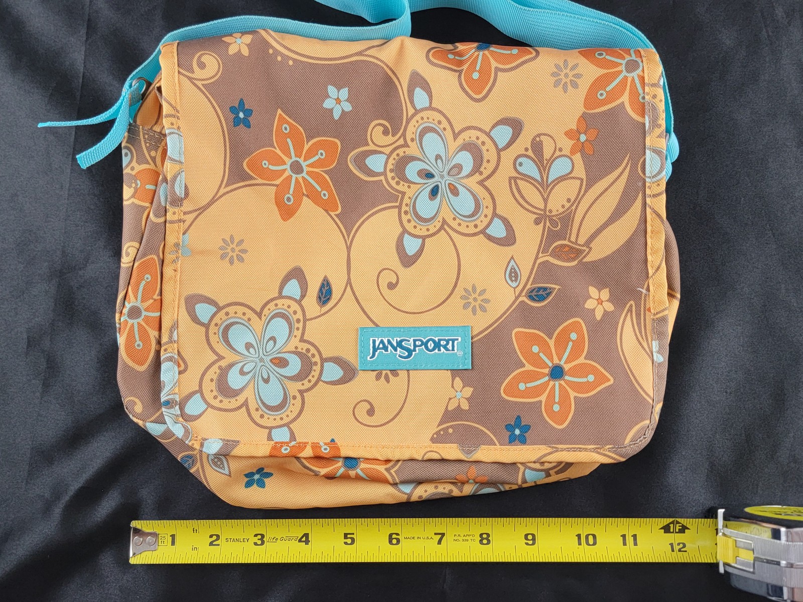 Jansport SMALL Messenger Bag Light Blue Brown Orange Floral 10×12 Vintage