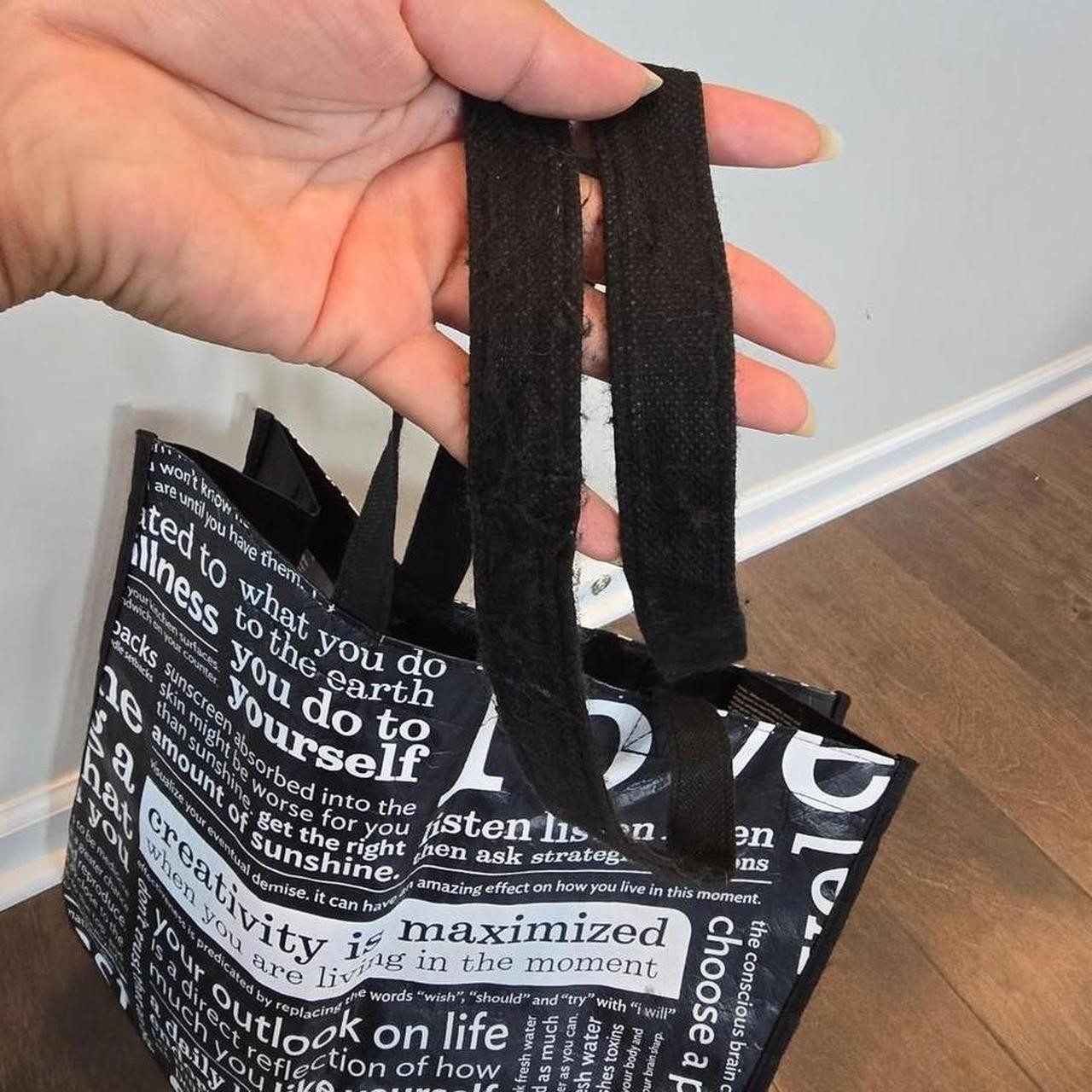 Lululemon Black and White Manifesto Tote Bag with Red Loggo Side
