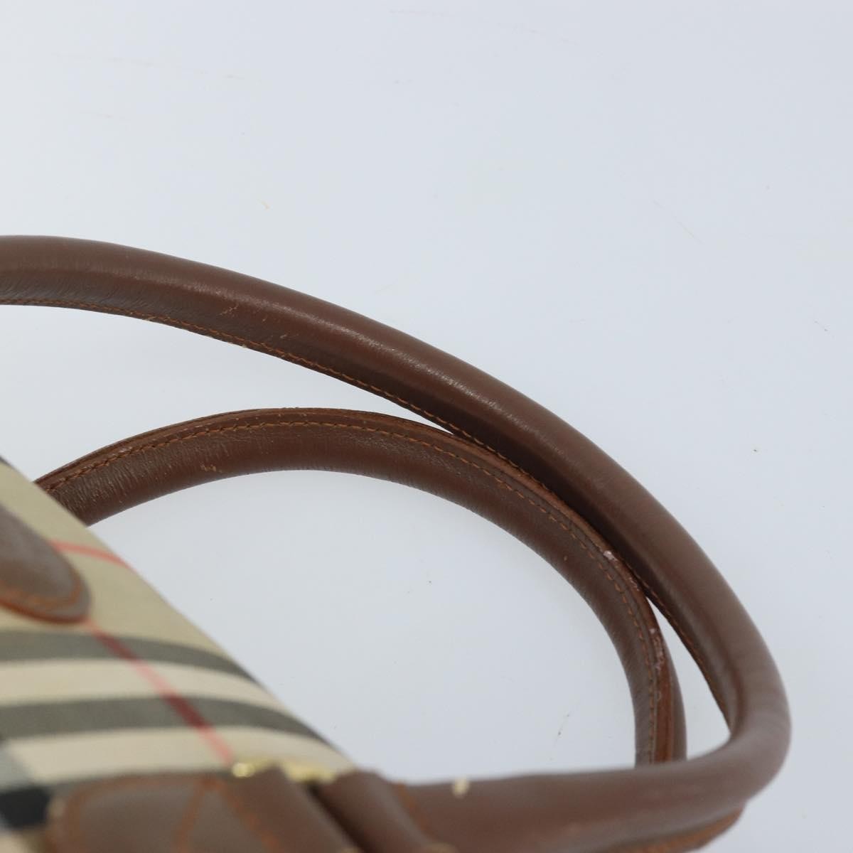 BURBERRY Nova Check Hand Bag Canvas Gold Beige Auth bs33928
