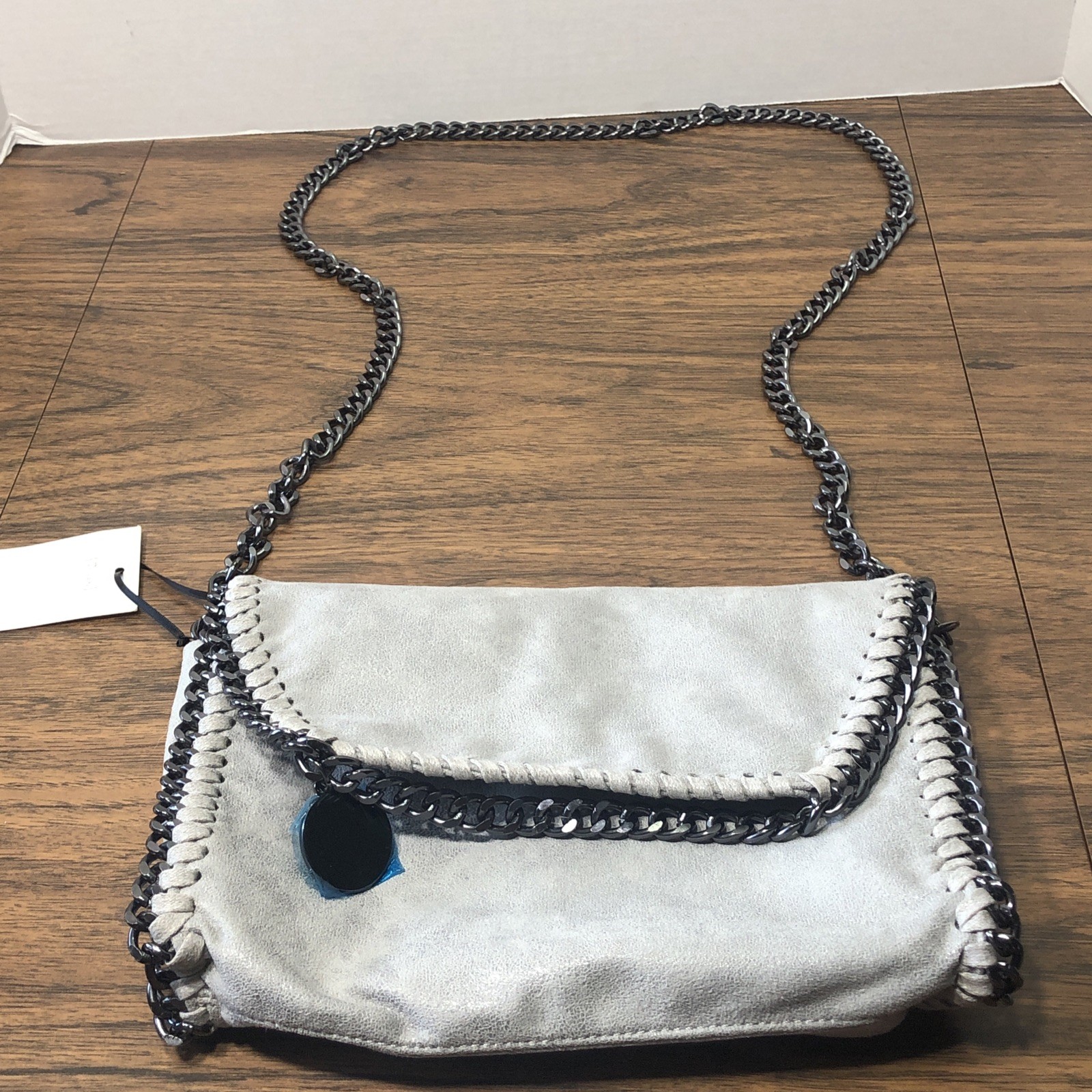 Mersi Crossbody Purse Gray Vegan Leather Metal Chain w/ Wallet & Dust Cover