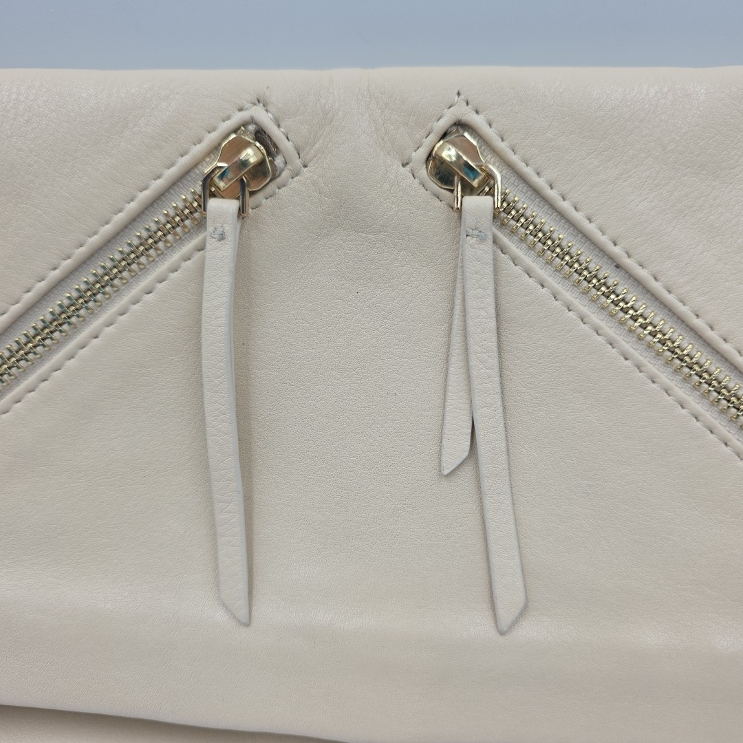 Stella & Dot Covet Waverly Clutch Crossbody Bag Beige Leather EUC