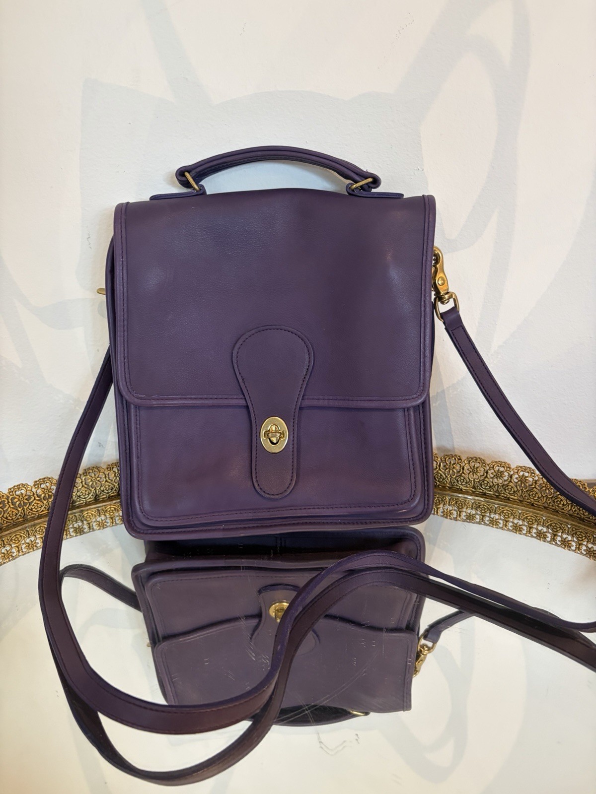 RARE COACH VINTAGE PURPLE STATION BAG USA LEATHER CROSSBODY 5130 1993 Holiday