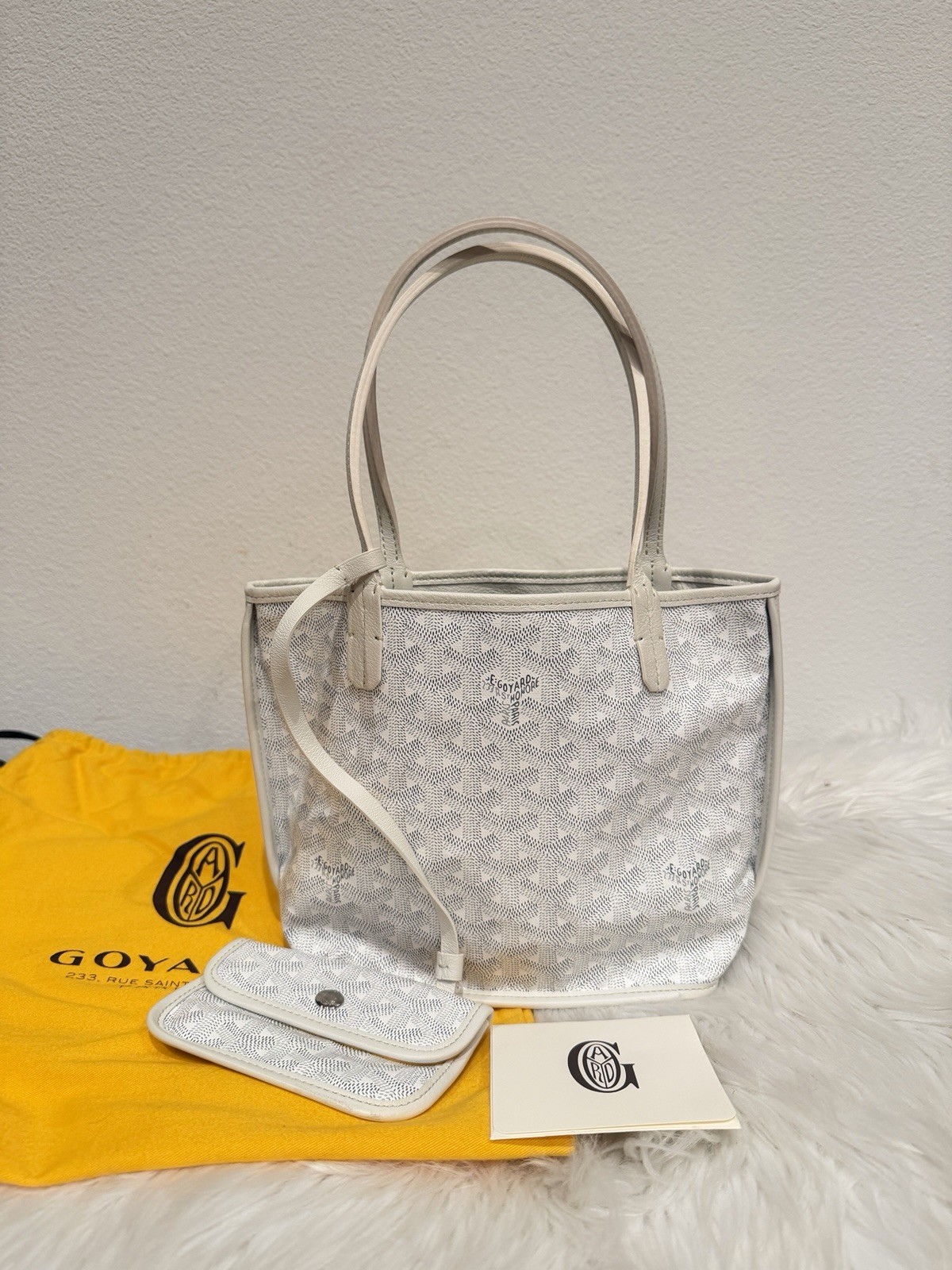 Goyard Mini Anjou Coat Canvas Leather Reversible Mini Tote Top Handle Bag White