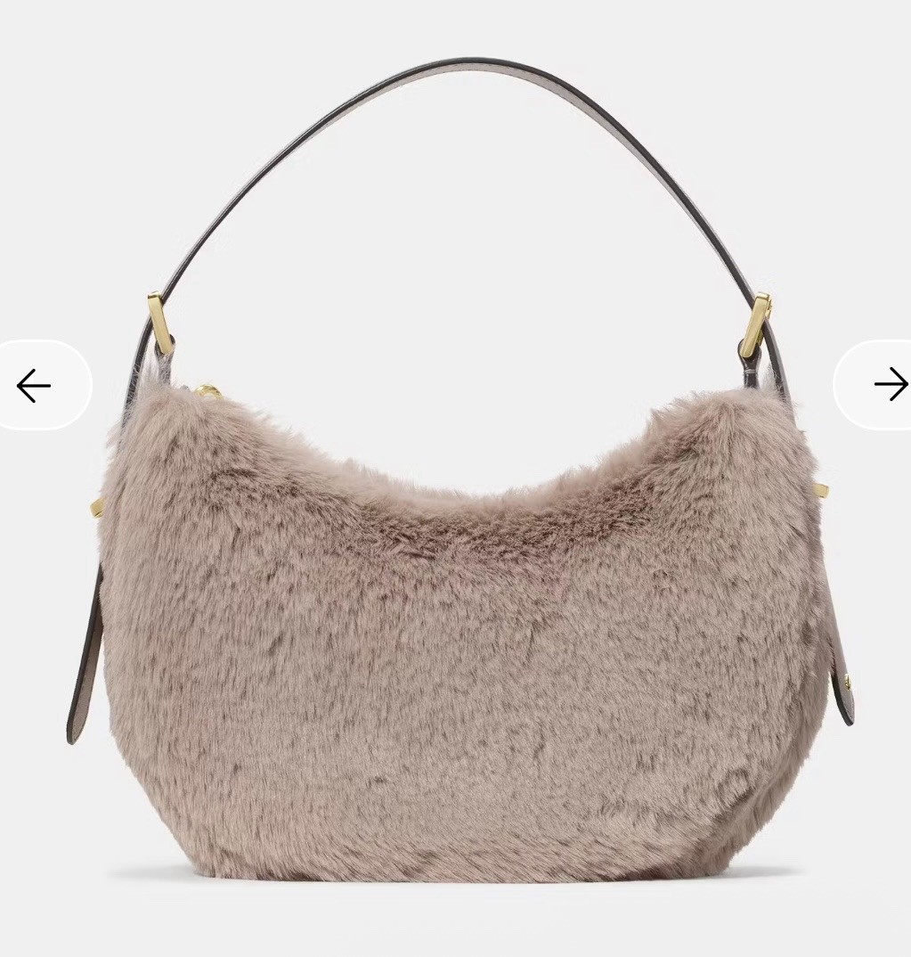 Kate Spade Nova Faux Fur Crescent Shoulder Crossbody Plush Gray Bag