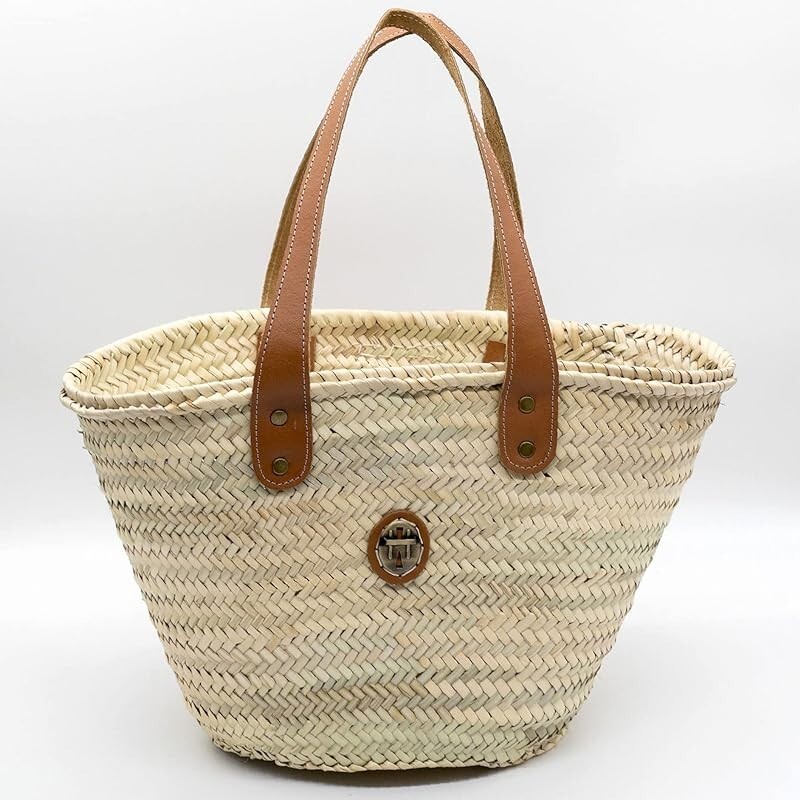 FRENCH BASKET straw basket with leather handles beach bag, straw bag, summer bag