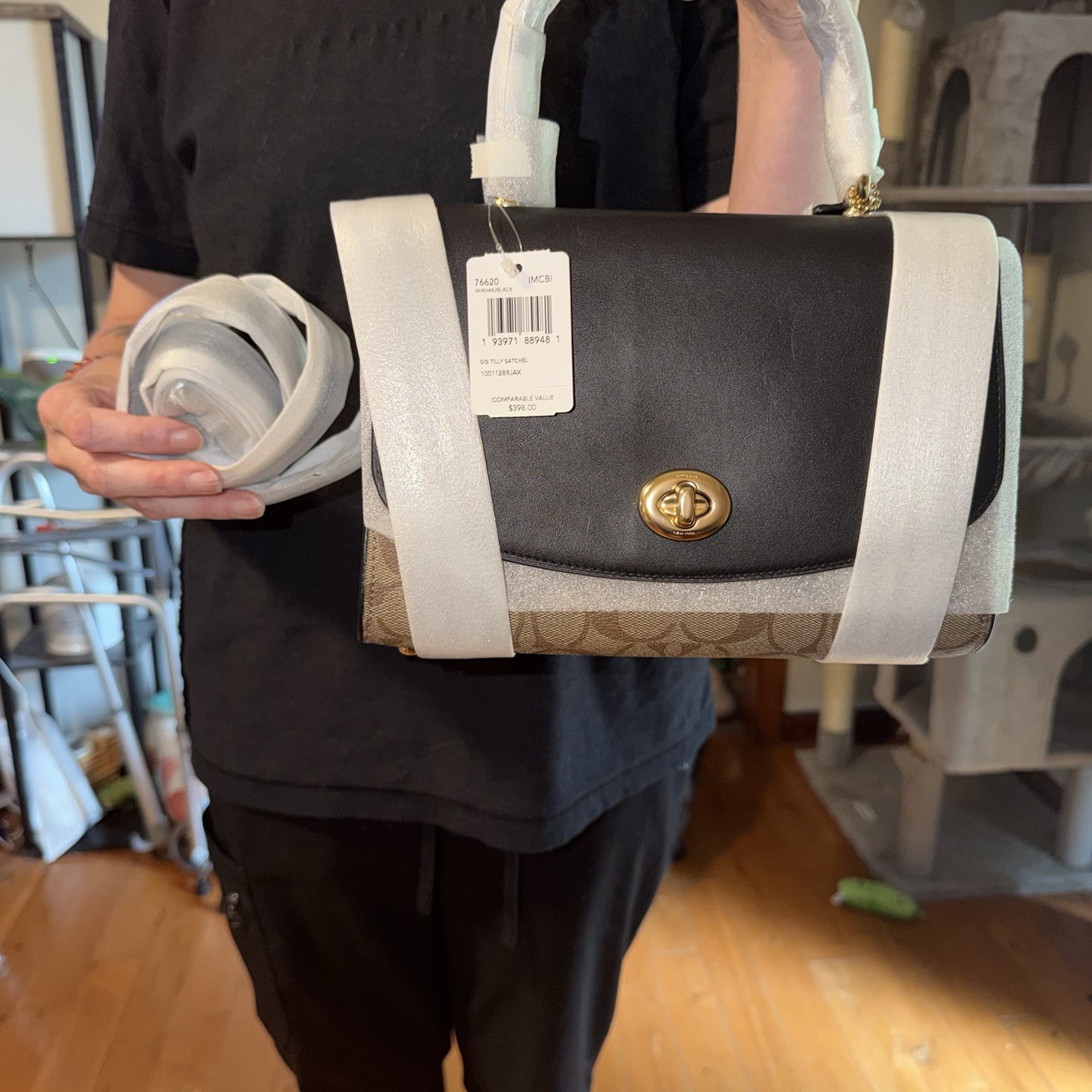 Coach Tilly Logo Small Satchel Top Handle Turnlock w/ Strap Brown/Black