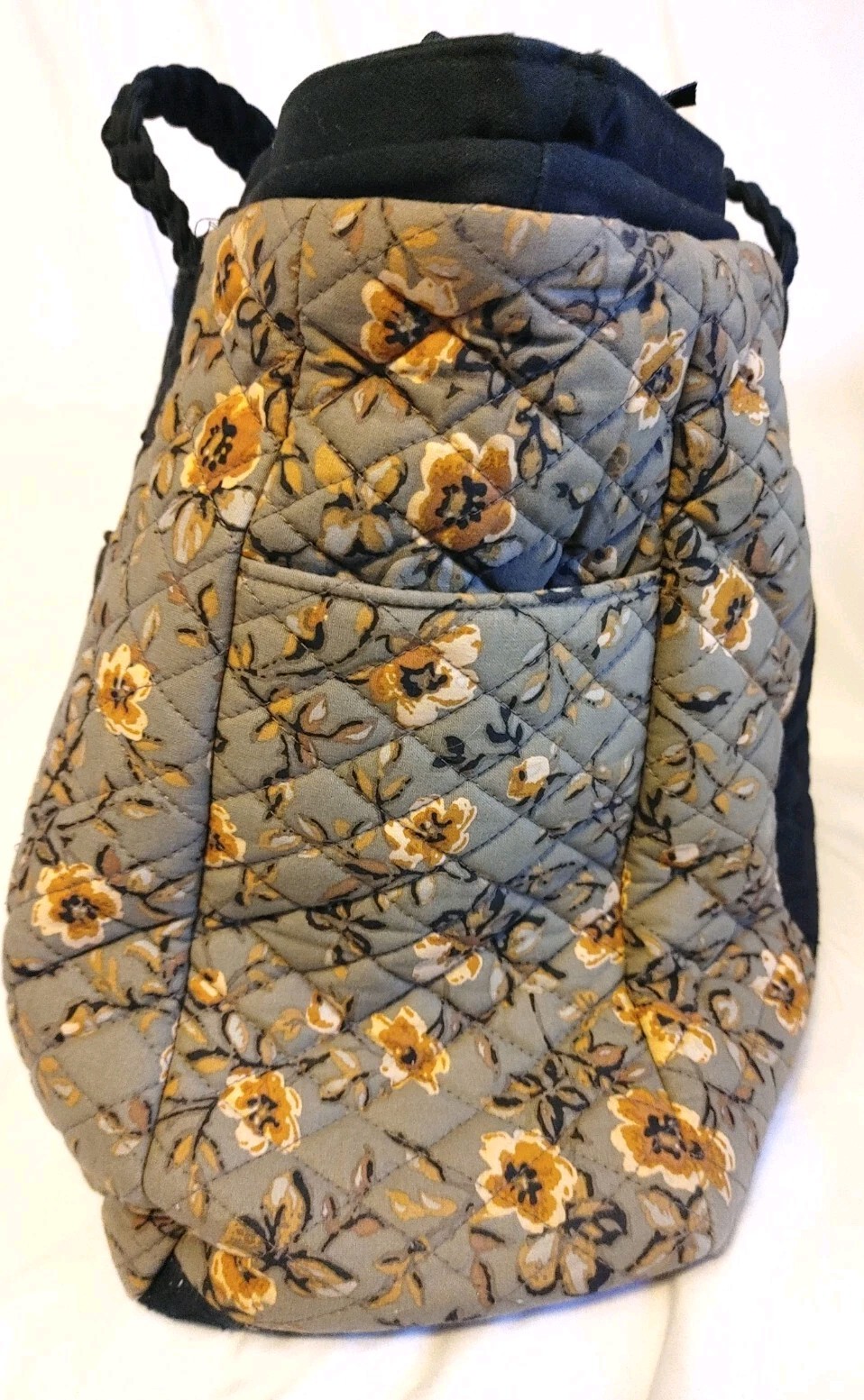Longaberger Zip Tote Bag Quilted Black Khaki Floral 2007 18 Inch